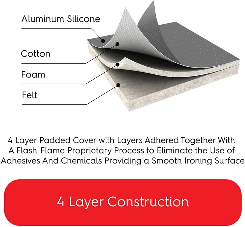 TIVIT Ironing Board Cover 10 x 32, Made in Italy. Pro Grip Pad Covers w/3 Fastener Straps & Pull Bungee Cord - Durable Scorch & Stain Resistant Padded Layers, Heat Reflective AlumiTek PRO Top Coat