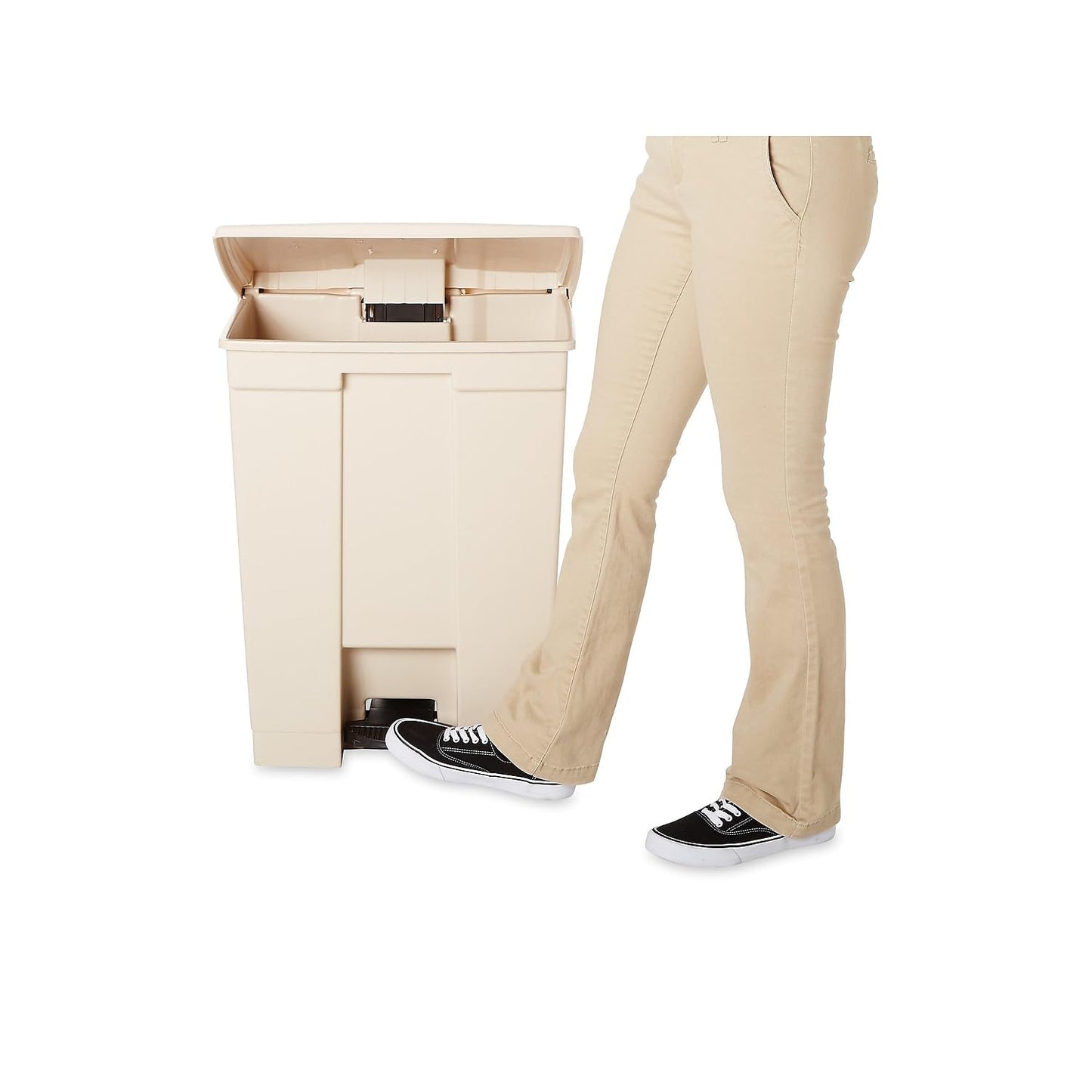 Rubbermaid Commercial Products Step-On Lid Trash Can, 18-Gallon, Beige, Hands-Free Sanitary Use Garbage Can for Medical Waste in Hospitals/Lab/Emergency/Patient Rooms