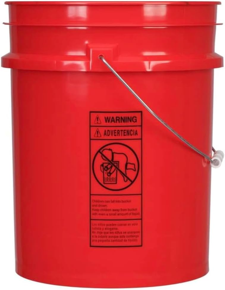 House Naturals 5 Gallon Premium HPDE Plastic Bucket - Made in USA Food Grade Storage Container, BPA Free All Purpose Pail (2, Red)
