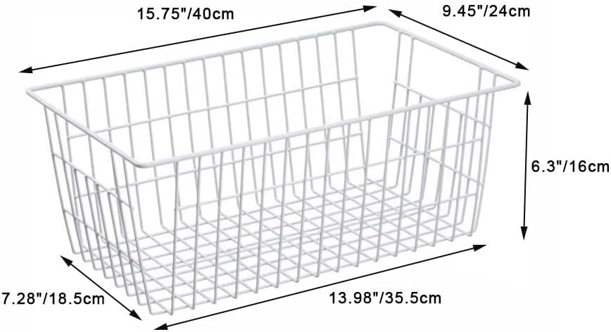 SANNO Freezer Baskets Wire Storage Baskets Closet Storage Baskets Bins Refrigerator Storage Containers for Home Office, Bathroom, Pantry Organization Storage Bins -Set of 3, White, 15.7"