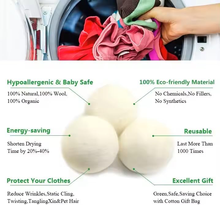 Organic Wool Dryer Balls: Eco-Friendly & Chemical-Free | Our Anti-Entanglement Reusable Balls Eliminate Wrinkle Static | 6-Pack XL Dryer Balls for Laundry is Made with New Zealand Wool (Cat)
