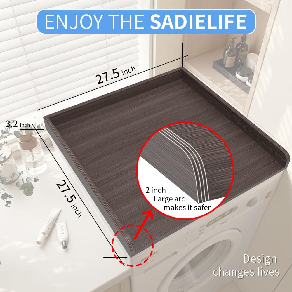 Washer Dryer Countertop Only,Edge Rails-27.5" Depth*27.5" Width Laundry Room Organization,High-Adhesion Non-Slip Protective Layer,with Edge Rails (Brown)