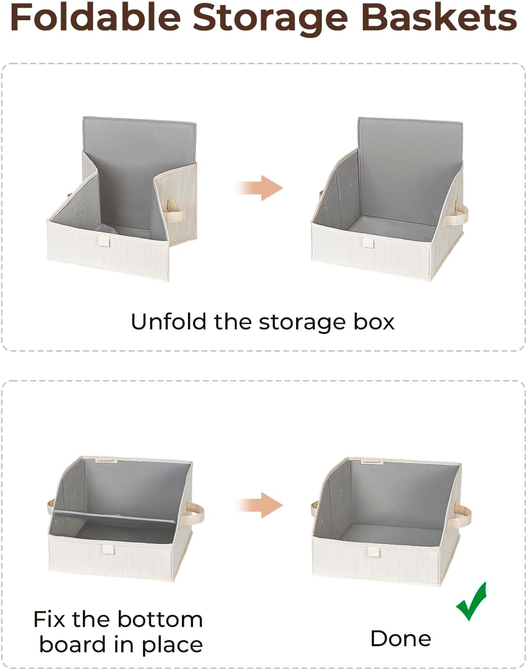 StorageWorks Closet Storage Bins, Trapezoid Organizer Box for Shelves, Fabric Clothes Bin, Foldable Organizing Baskets with Handles, Small, 3-Pack, Mixing of Beige, White & Ivory