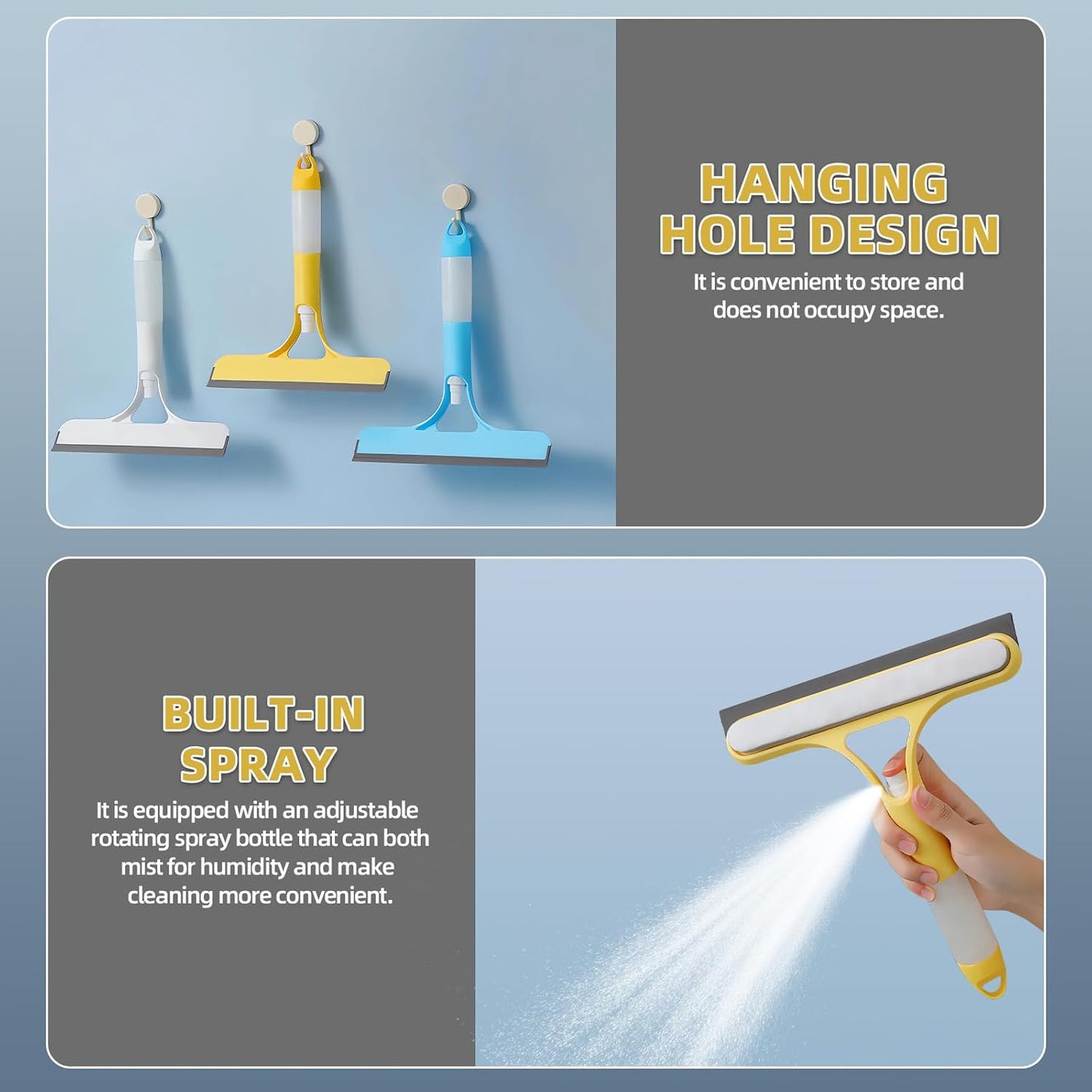 3 in 1 Spray Squeegee, 3 in 1 Window Squeegee Cleaner, Window Squeegee with Spray, WindowSqueegee Cleaner Tool with SprayBottle for Car Home Windows Mirrors, 3 Pcs