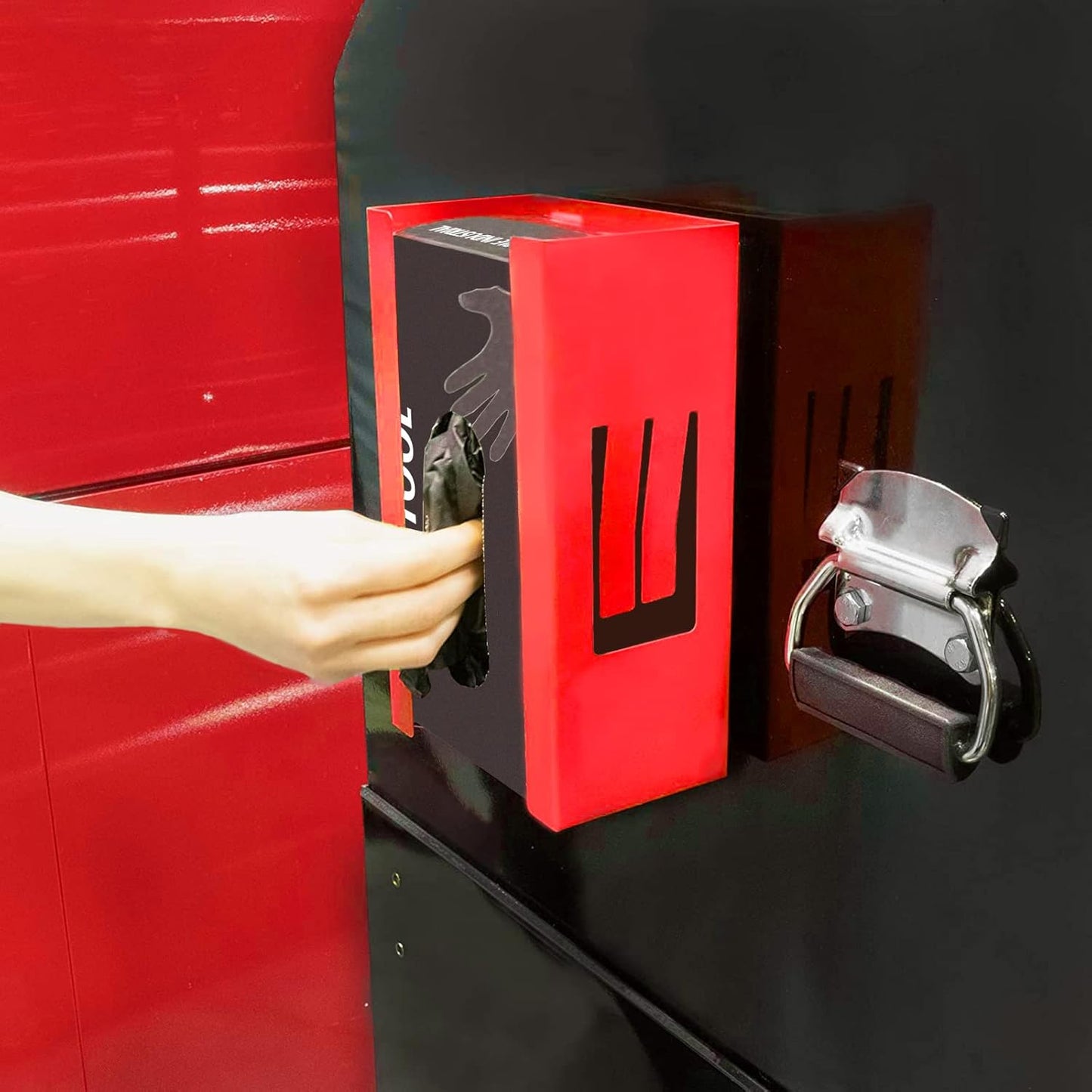 AIRTOON 2PCS Magnetic Glove Dispenser, Disposable Gloves Box Holder, Glove Holder for Wall Mount, Magnetic Glove Box Holder, Red and Black