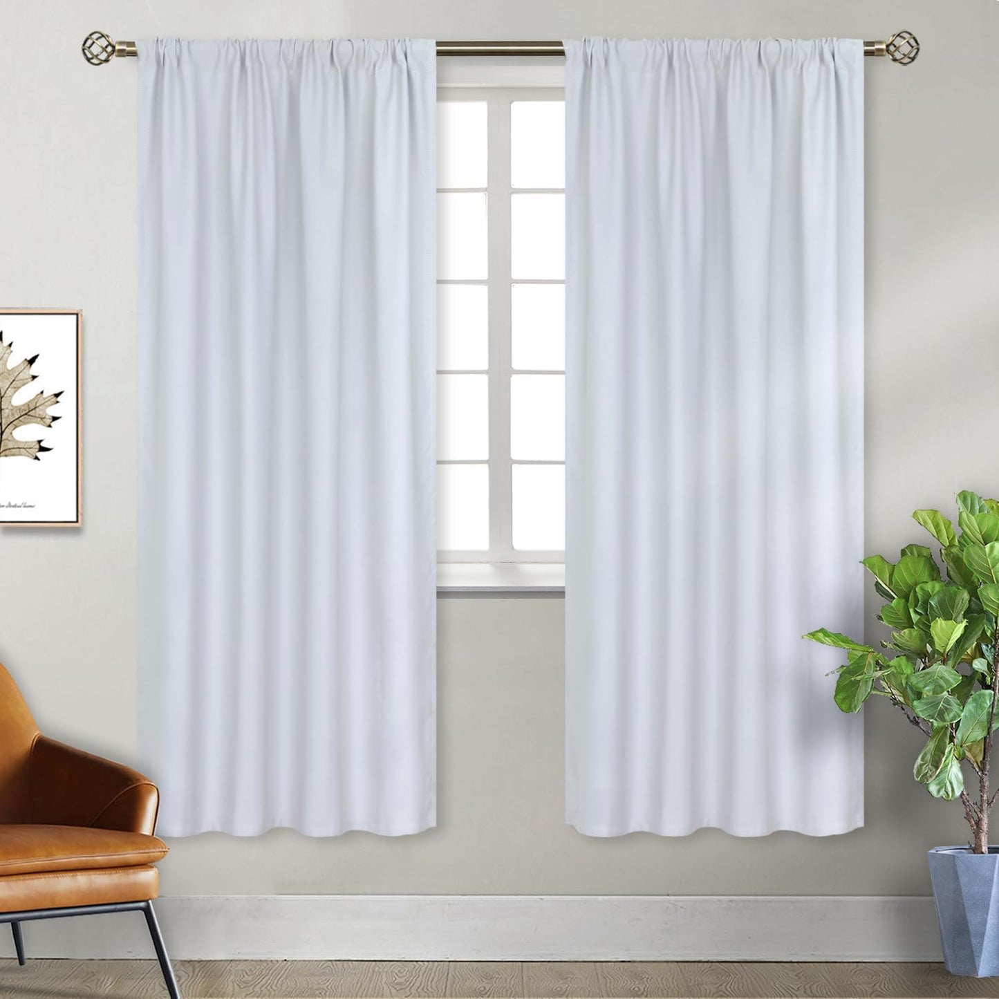 BGment Rod Pocket Room Darkening Curtains for Bedroom 72 Inches Long - Thermal Insulated Blackout Curtain Drapes for Living Room, 52 x 72 Inch, 2 Panels, Greyish White
