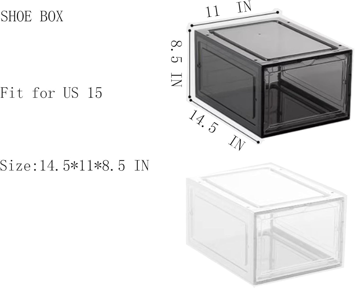 XXL Drop Front Shoe Storage Box Stackable, 8 Pack Shoe Display Case Fit US 15,Sneaker Storage Shoe Containers with Magnetic Door(8 PACK BLACK