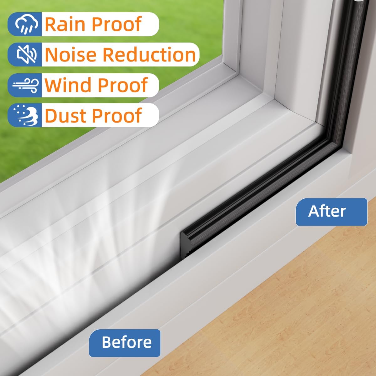 Wedge-Shape Window Weather Stripping Door Frame Seal Strip 3Pcs×196" Black,Upgrade Black Foam,Soundproofing,Draft Stopper,Winter Insulation,Noise Blocker, Gap Filler for Exterior Front Door Side