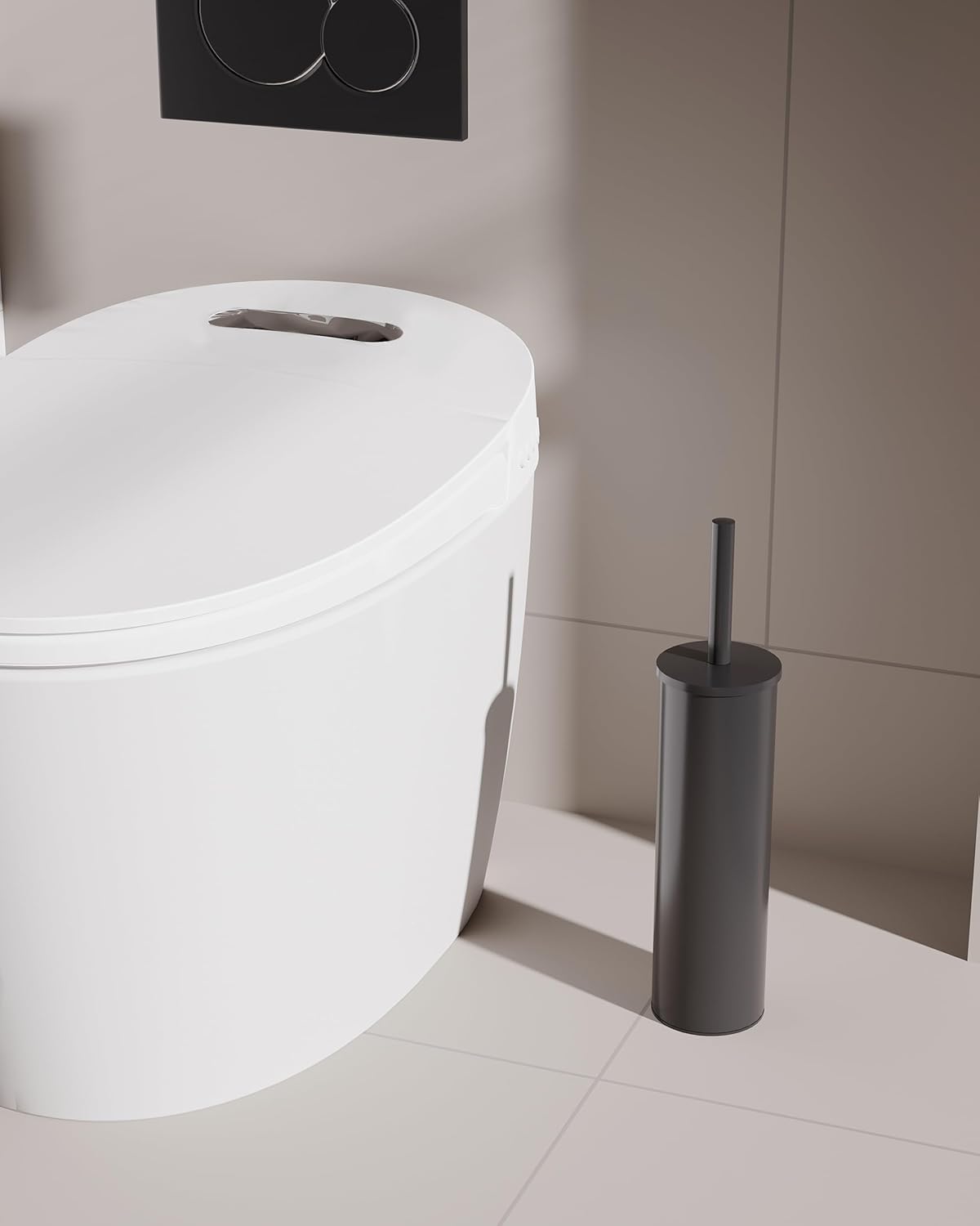 Toilet Brush and Holder Set, Stainless Steel Toilet Bowl Brush with Lid, Rust Proof Toilet Cleaner Brush with Caddy, Durable Bristles, Splash Proof, Ideal for Bathroom(1 Pack, Matte Black)