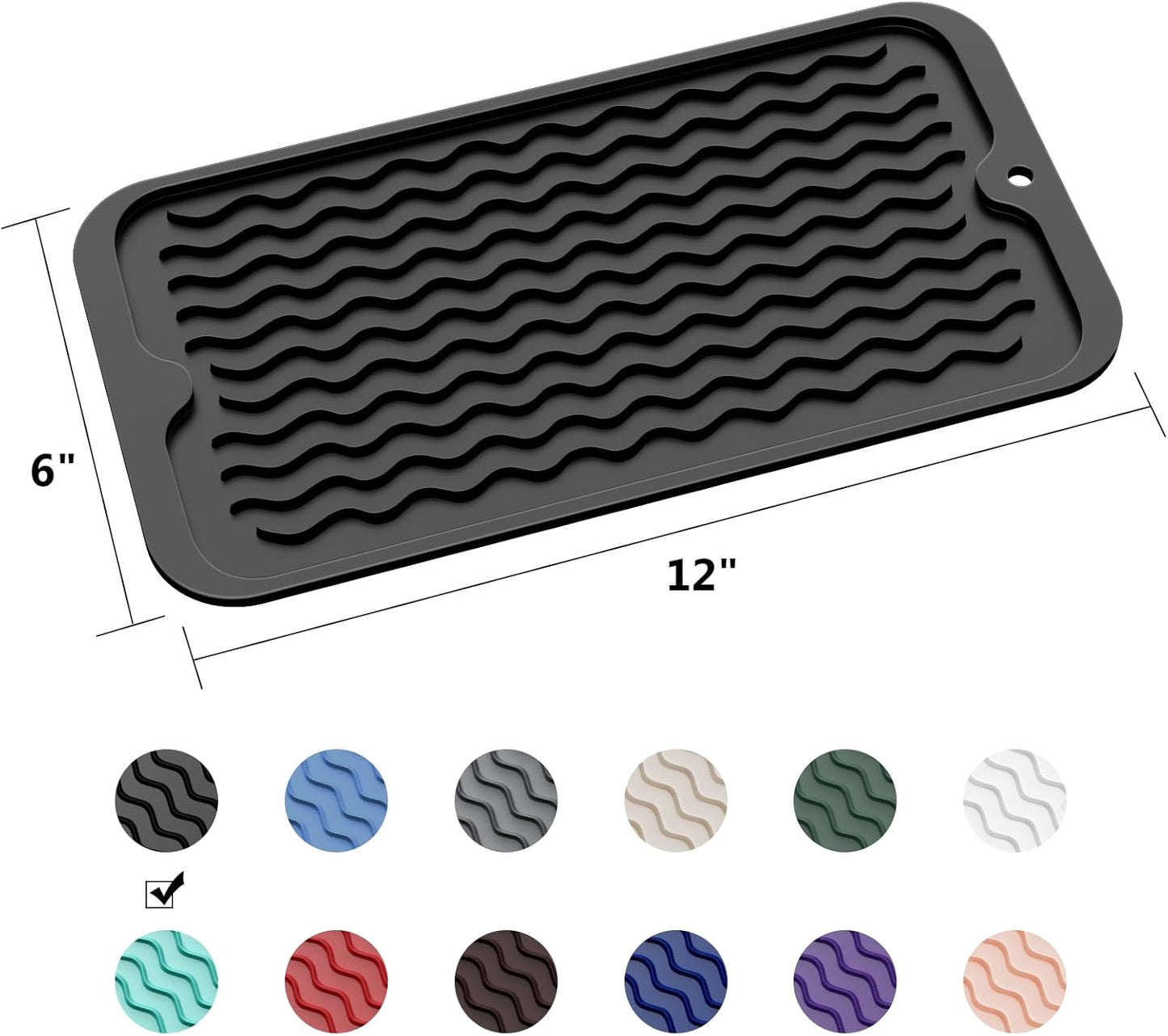 ZLR Silicone Dish Drying Mat for Kitchen Counter, Eco-Friendly Fast Dry Dish Mat, Easy Clean Multi Usage Drying Matt, Heat Resistant Trivet, 6" x 12" Extra Small, Black