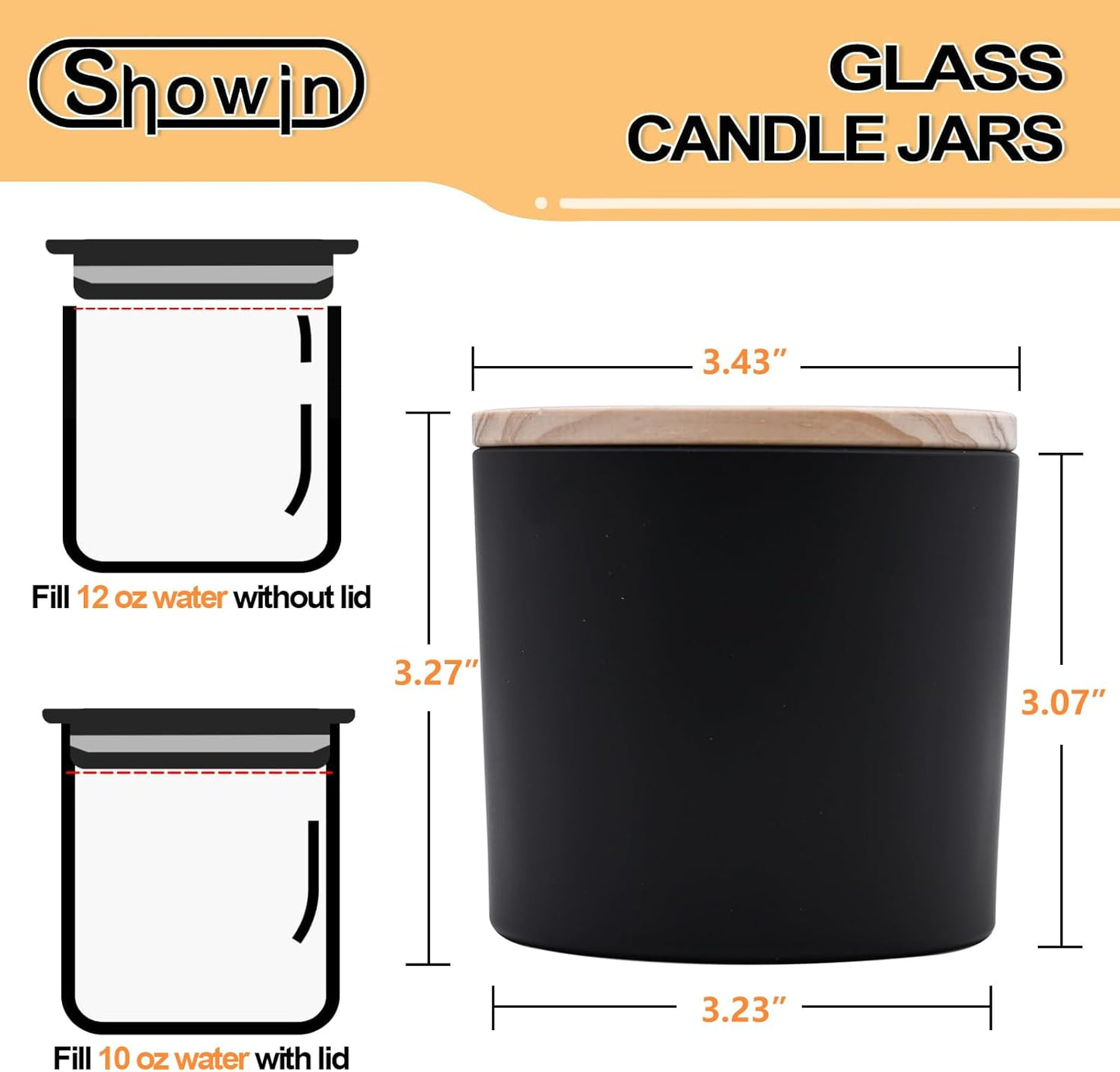 12 OZ Thick Candle Jars for Making Candles 12 Pcs, Empty Jars with Wood Lids for Spice Jars, Sample Container, Matte Black