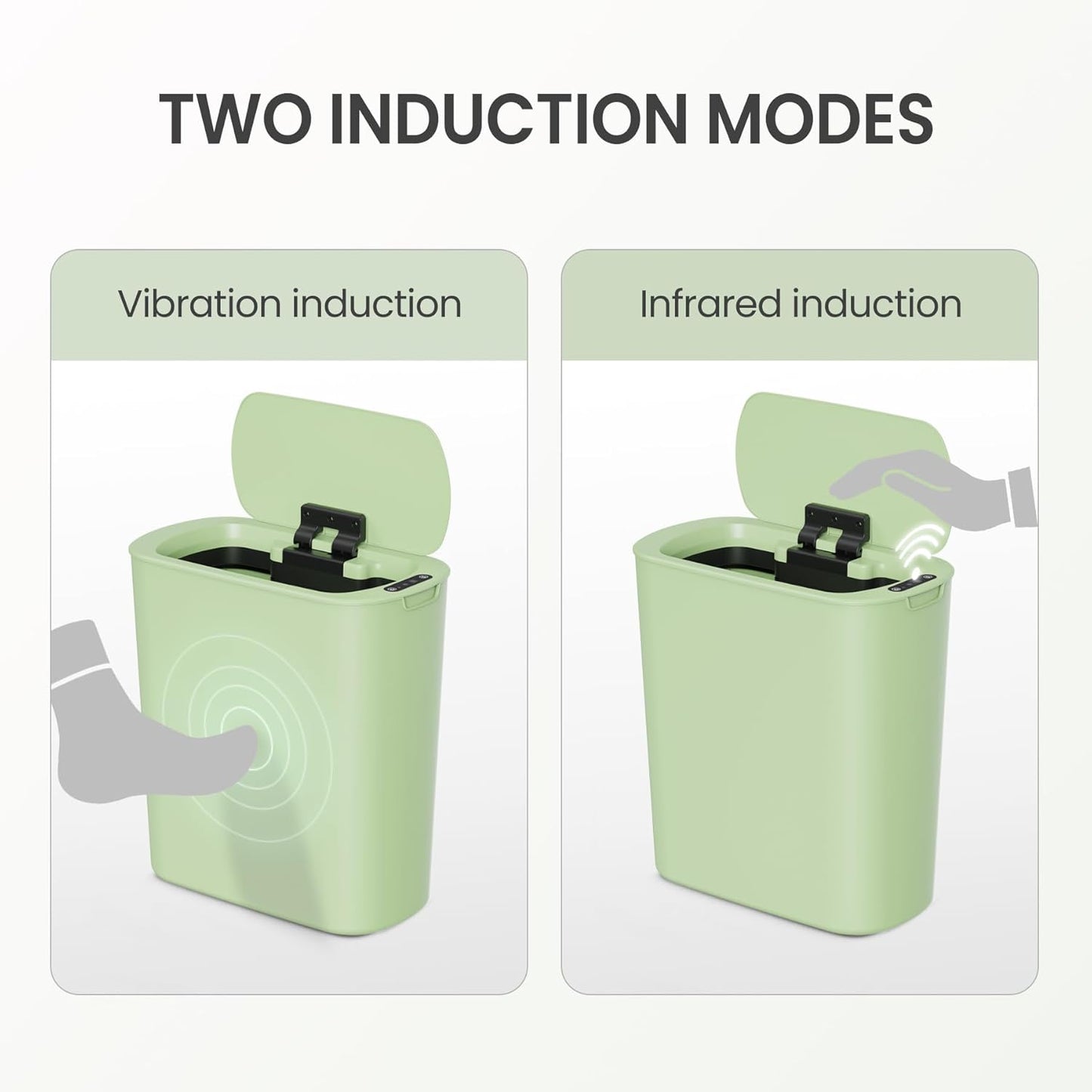 Cesun Motion Sensor Trash Can, 5 Gallon Automatic Bathroom Garbage Can with Lid, Touchless Smart Plastic Slim Wastebasket for Bathroom, Office, rv, Bedroom, Living Room, Green