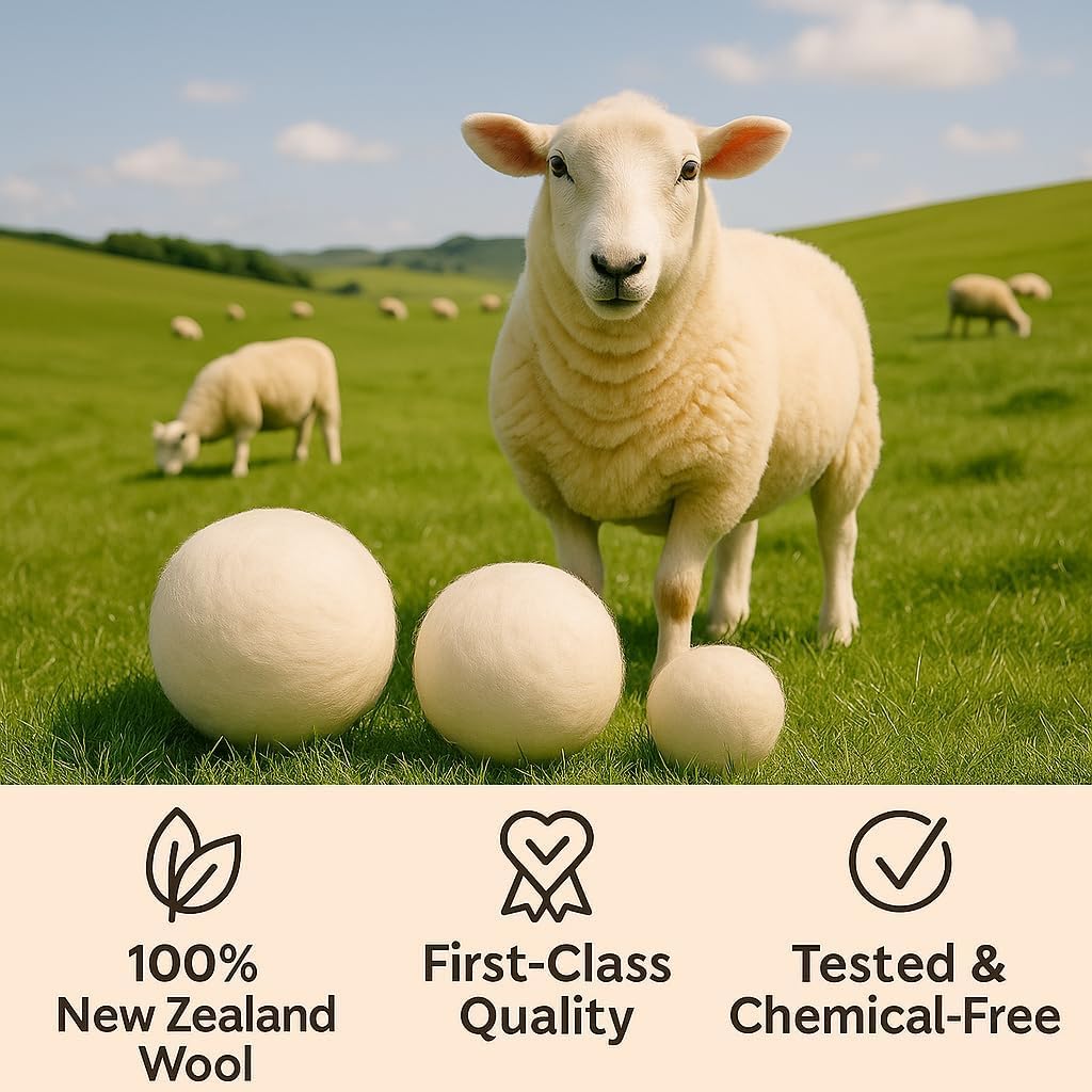 Wool Dryer Balls – 4XL Pack + 2 Essential Oils – 100% Pure New Zealand Wool – Eco-Friendly Fabric Softener