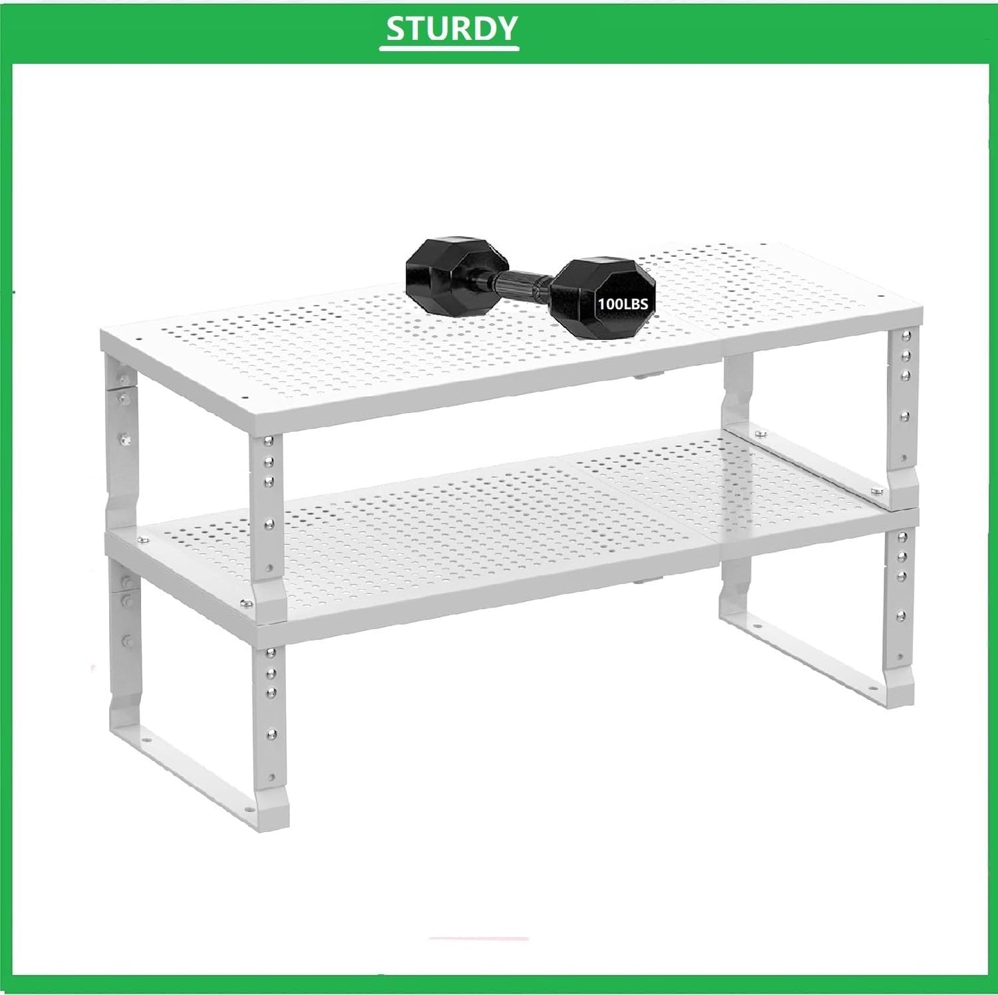 Metal Stackable Expandable Storage Shelf - Multi-Functional Home Storage Shelf, Suitable for Kitchen, Cabinet,Bathroom, Office, Garage, etc.(2PACKS/White/Large