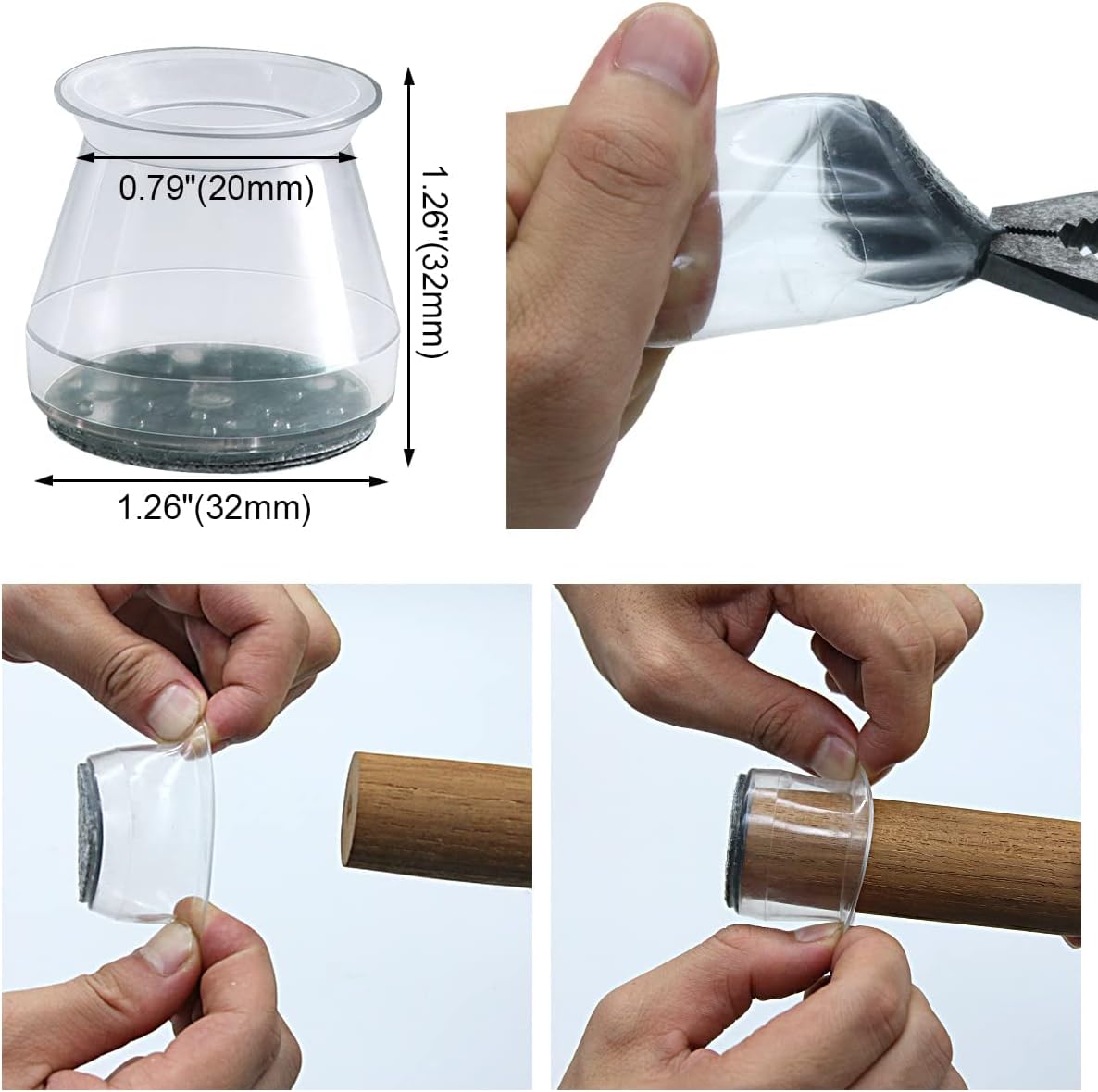 BUMACO 40Pcs Chair Leg Floor Protectors Chair Leg Protectors for Hardwood Floors Silicone Pads Covers to Protect Floors Clear Universal S (15/16" to 1-5/16")