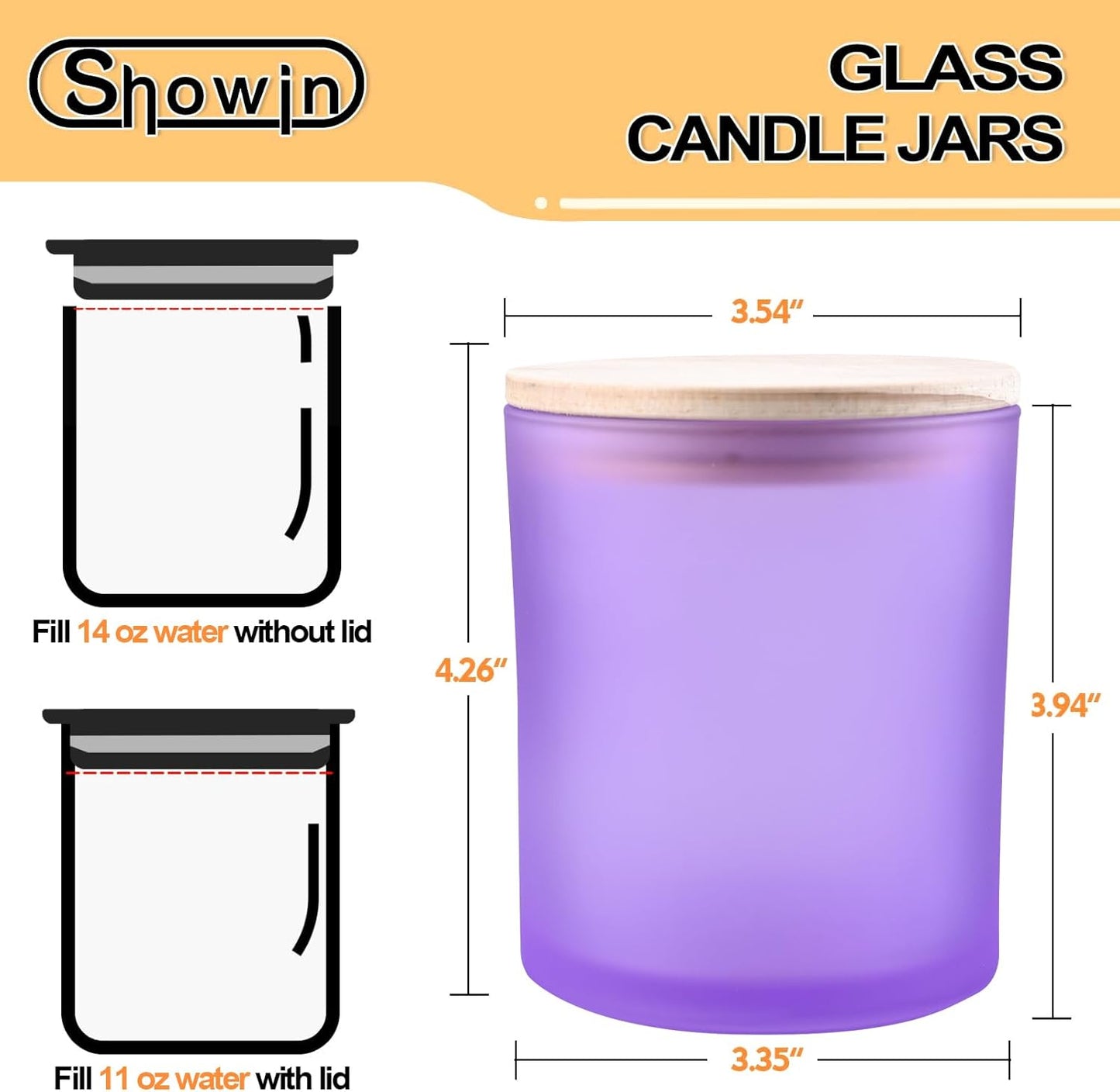 14 OZ Thick Candle Jars for Making Candles 12 Pcs, 3 Wick Empty Jars with Wood Lids for Candle Making, Sample Container, Frosted Purple
