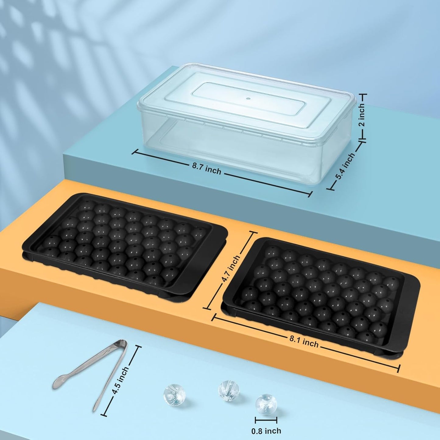 WIBIMEN Ice Cube Tray with Lid and Bin - Round Ice Trays for Freezer with Lid - Ice Cube Trays for Freezer with Ice Container (0.8"-2PACK Black)