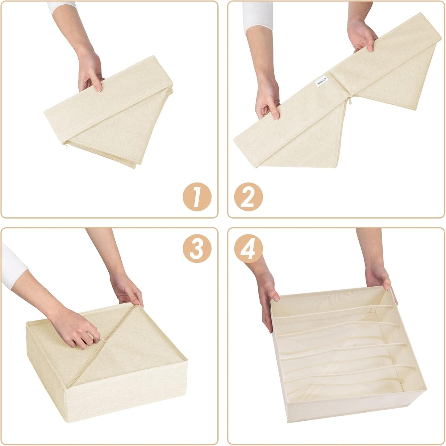 3 Pack Bra Underwear Drawer Organizer Dividers, 26 Cell Fabric Foldable Dresser Closet Organizers and Storage Boxes for Baby Clothes, Bra, Socks, Underwear, Ties (5+5+16 Slots, Beige)