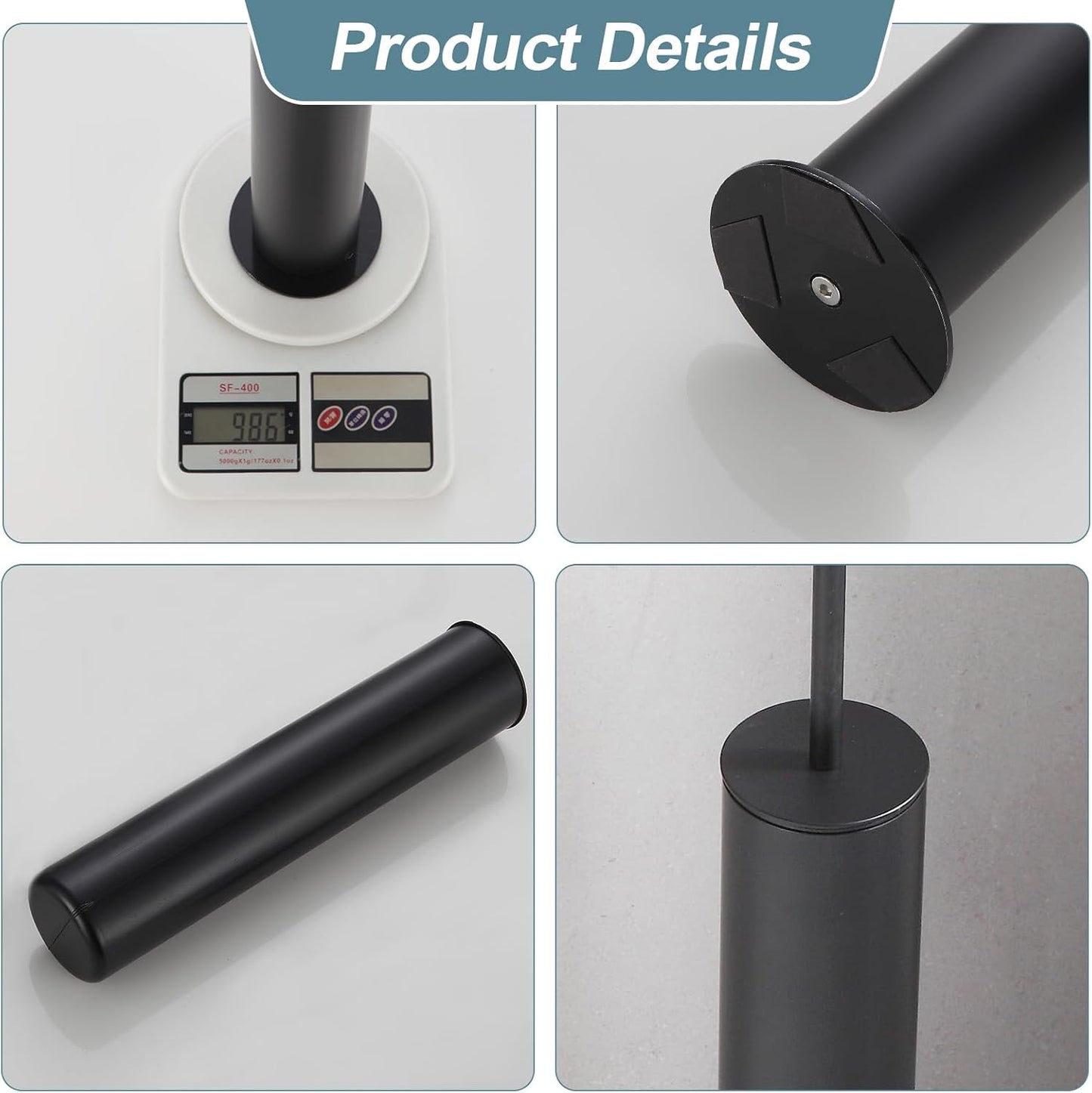 BGL Toilet Brush and Holder Set, Heavy Duty 304 Stainless Steel, Round Base and Long Handle for Bathroom Deep Cleaning, Drip-Proof, Space Saving for Storag, Black