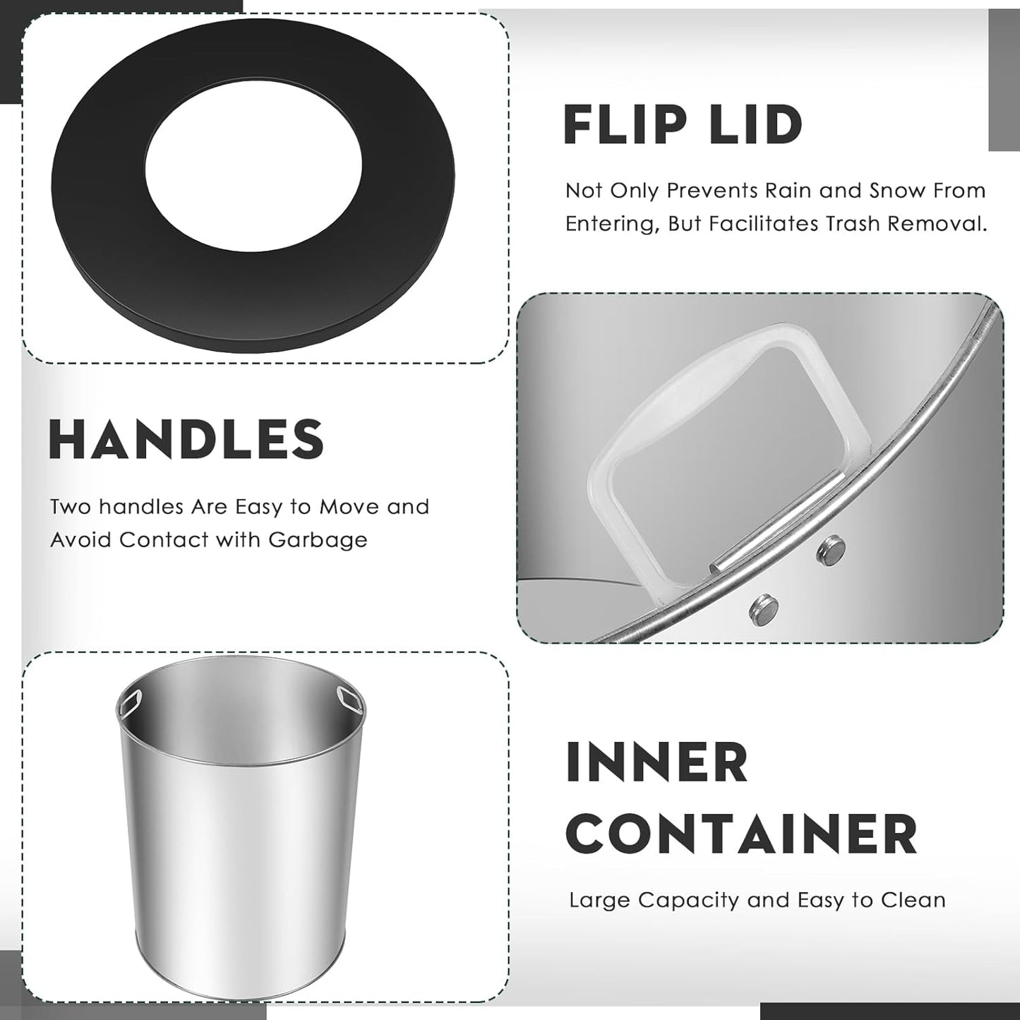 8Gallon/30L Commercial Outdoor & Indoor Metal Trash Can, Outdoor Slatted Trash Receptacle with Metal Linner, All Weather Resistant Large Outside Zone Round Garbage Bin for Street, Park, School - Black