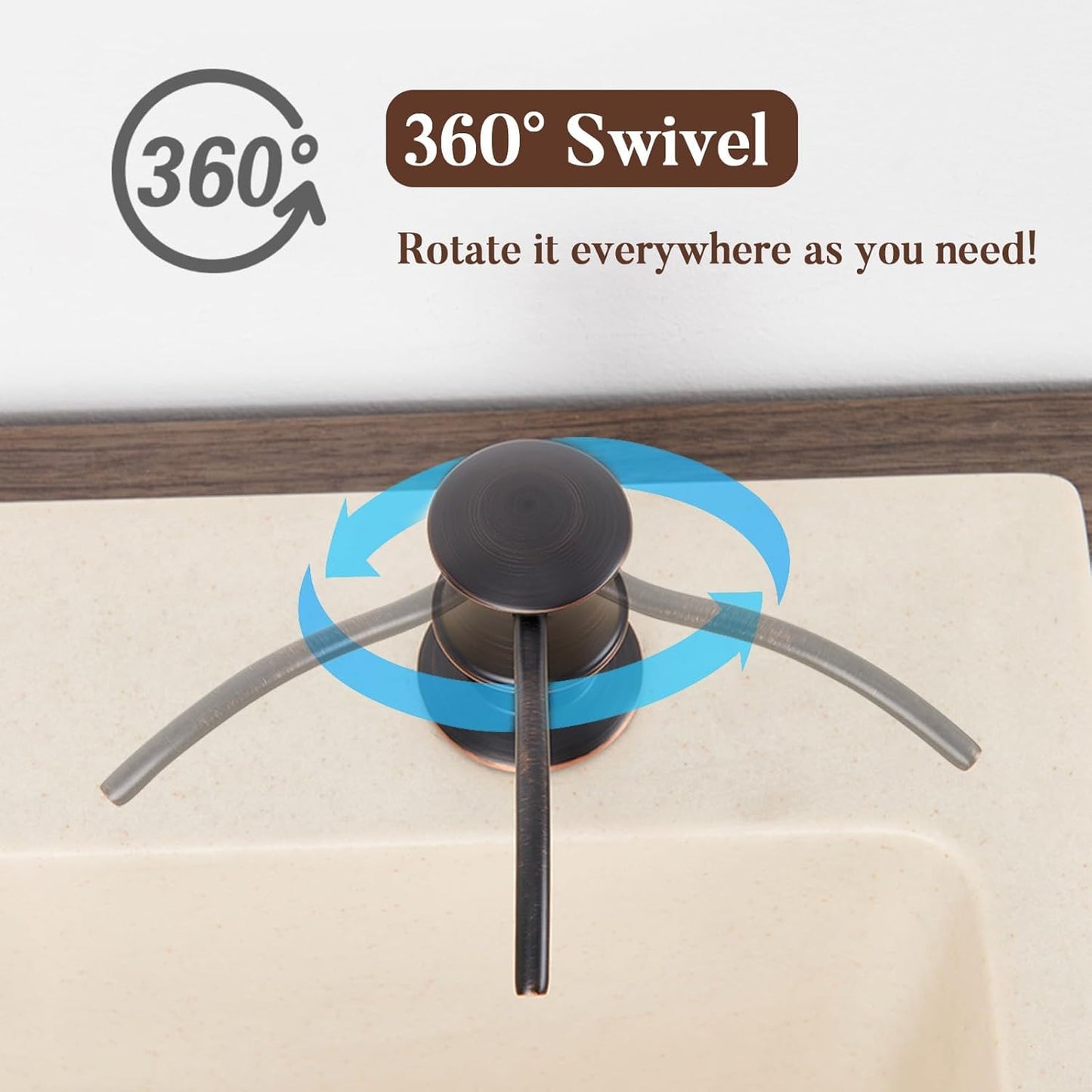 Built in Soap Dispenser for Kitchen Sink Countertop, Solid Brass Pump Head Long Spout with 10.2 Ounce PET Food Safe Material Lotion Bottle, Oil Rubber Bronze Finish