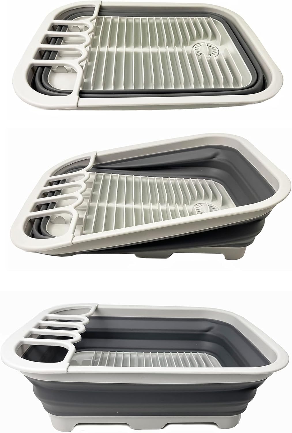 SAMMART 12L (3.17 Gallon) Collapsible Dish Drainer with Swivel spout - Foldable Drying Rack Set - Portable Dinnerware Organizer - Space Saving Kitchen Storage Tray (Grey/Steel Grey)