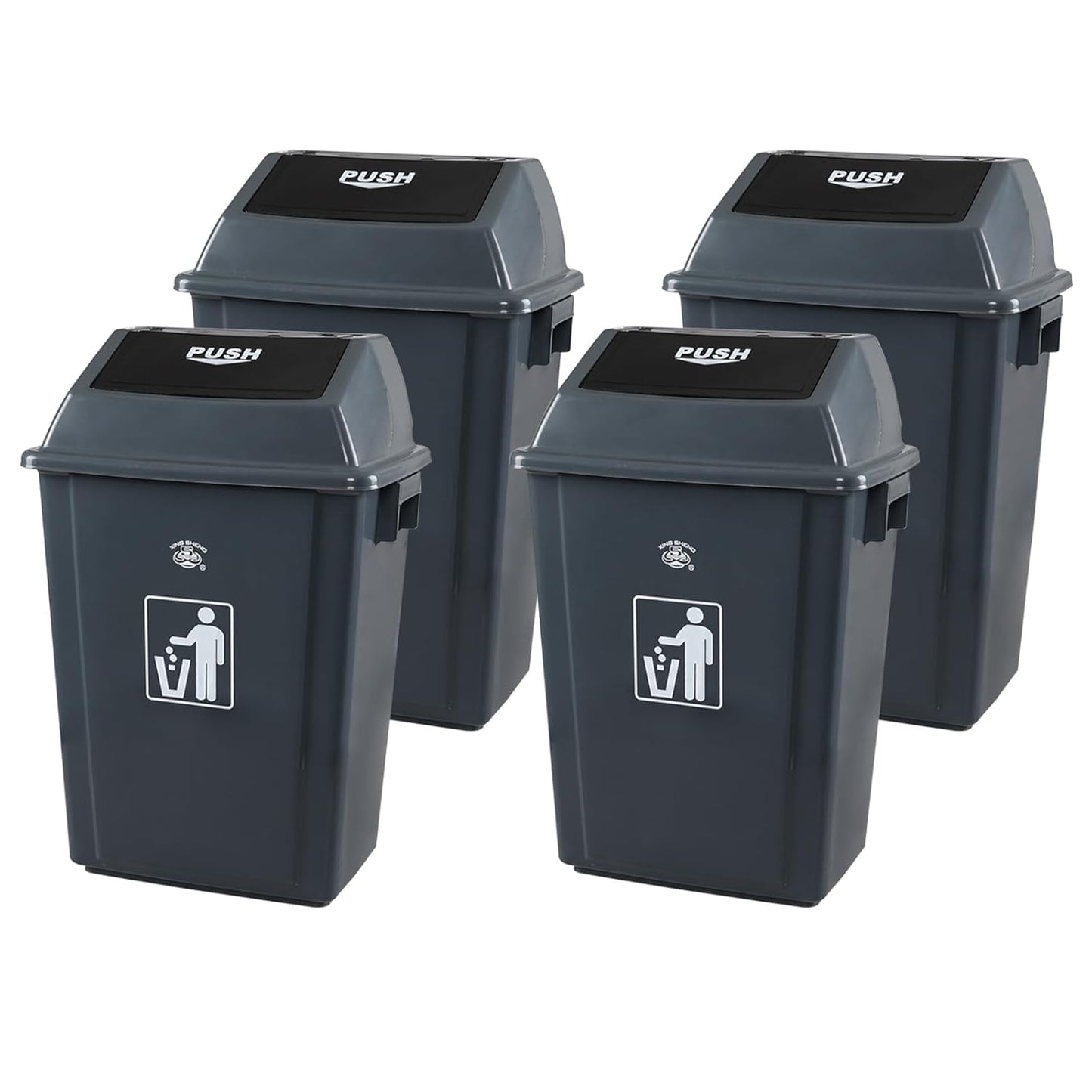 13 Gallon Swing Top Garbage Can, Plastic Waste Bin with Lid, Kitchen Trash Can, 4 Pack, Gray