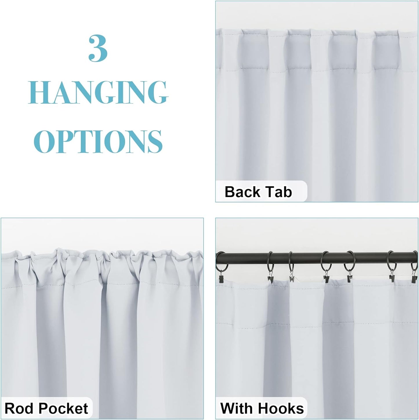 RYB HOME Kitchen Window Curtains - Blackout Privacy Half Window Curtains for Bedroom Bathroom Dining Living Room Cafe Office Short Tiers Drapes, W 34 x L 36 inches, 2 Panels, Grayish White