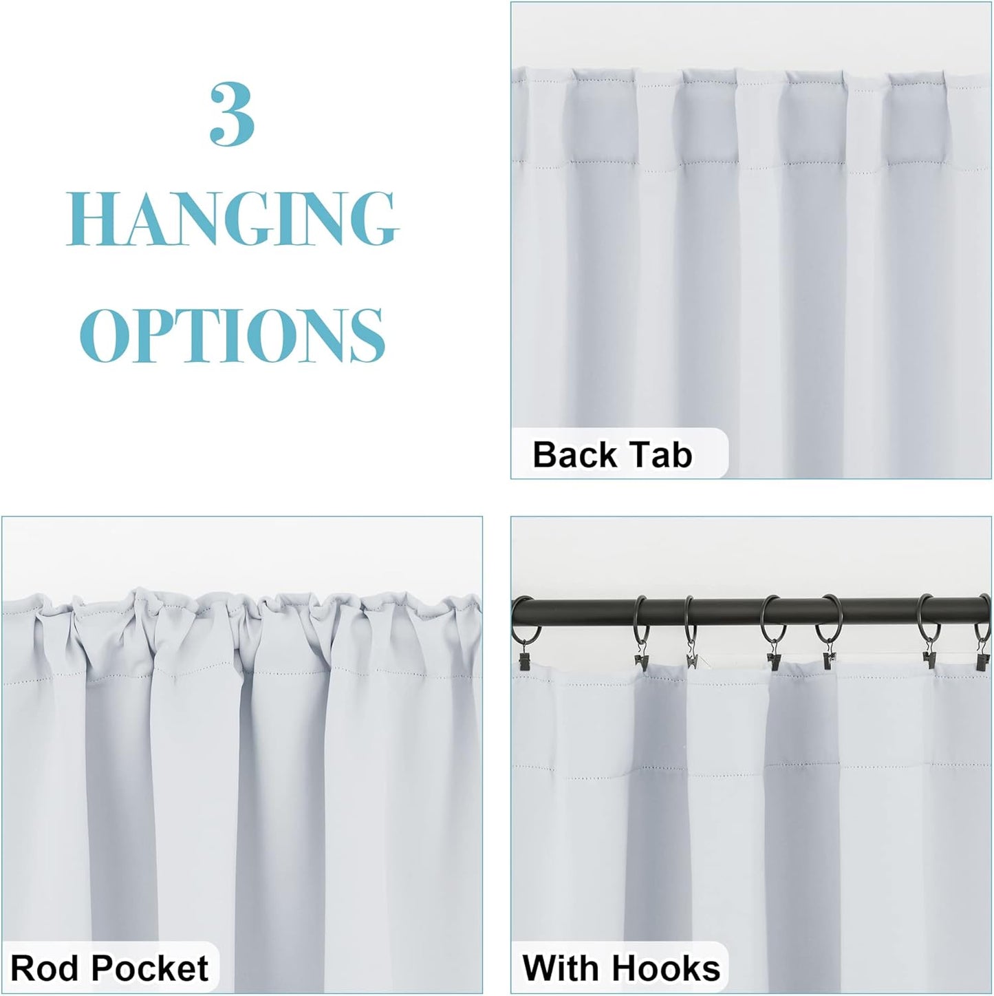 RYB HOME Small Window Curtains Blackout, Privacy Thermal Insulating Drapes for Bedroom Bathroom Basement Cafe Classroom Window Decor, W 34 x L 45 inches, Greyish White, 2 Panels