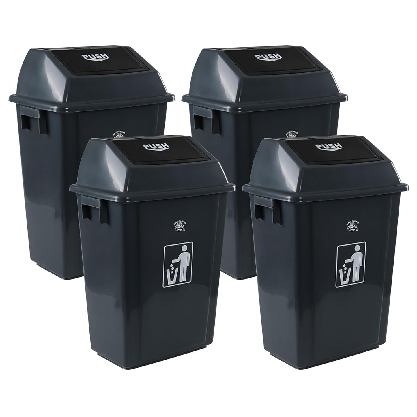 18 Gallon Plastic Trash Can with Swing Lid, 4-Pack Large Kitchen Swing-Top Garbage Can, Grey