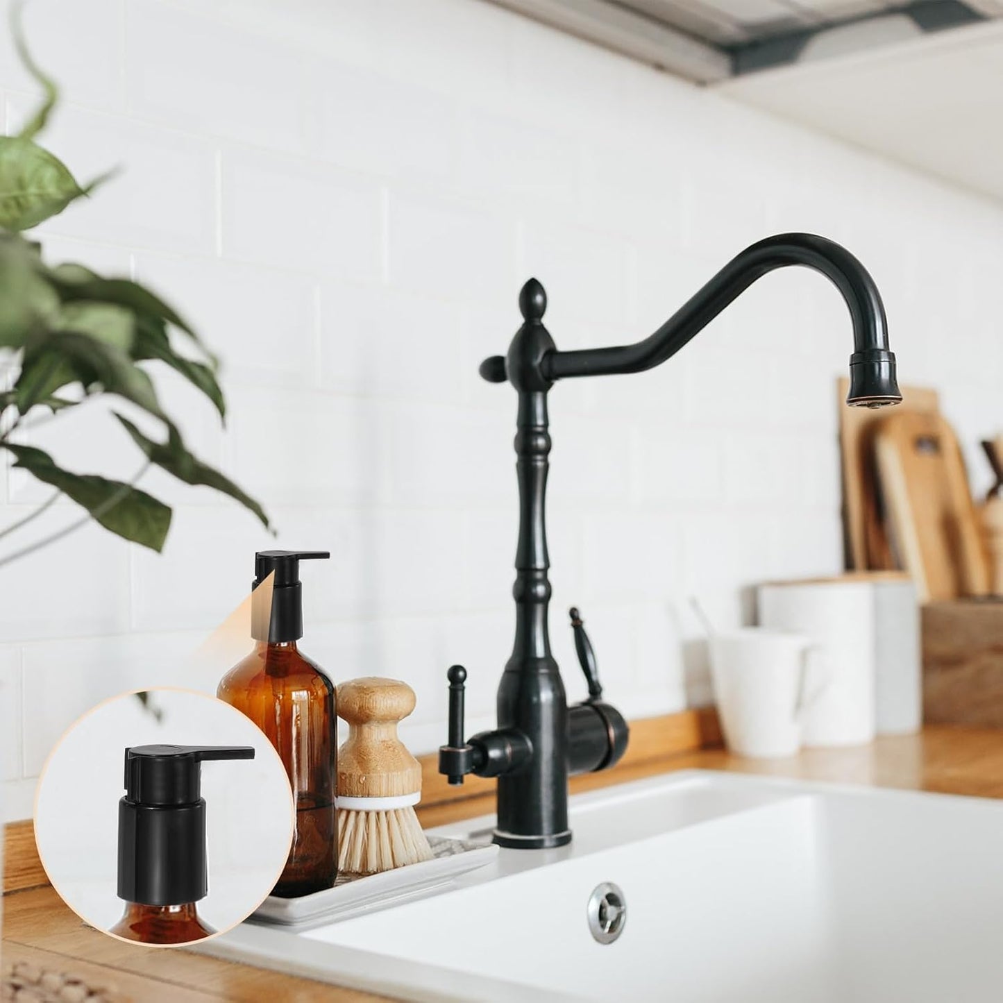 uxcell 4 Pcs Soap Dispenser Pump Heads, Hand Soap Dispensers Top Pumps Replacement Clip-on Pumphead for Standard 24/410 Neck Size Bathroom Lotion Shampoo Bottle, Black