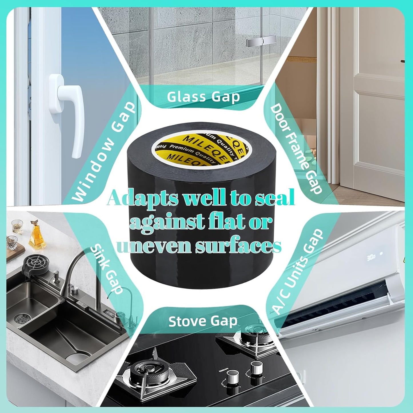 Window Weather Stripping Door Seal Tape Black, 2in x 66FT, Automotive Weatherstrip Adhesive Seal Strip for Car Auto Trunk, Weatherproof Gap Sealing Sealer Draft Blocker, Residue Free