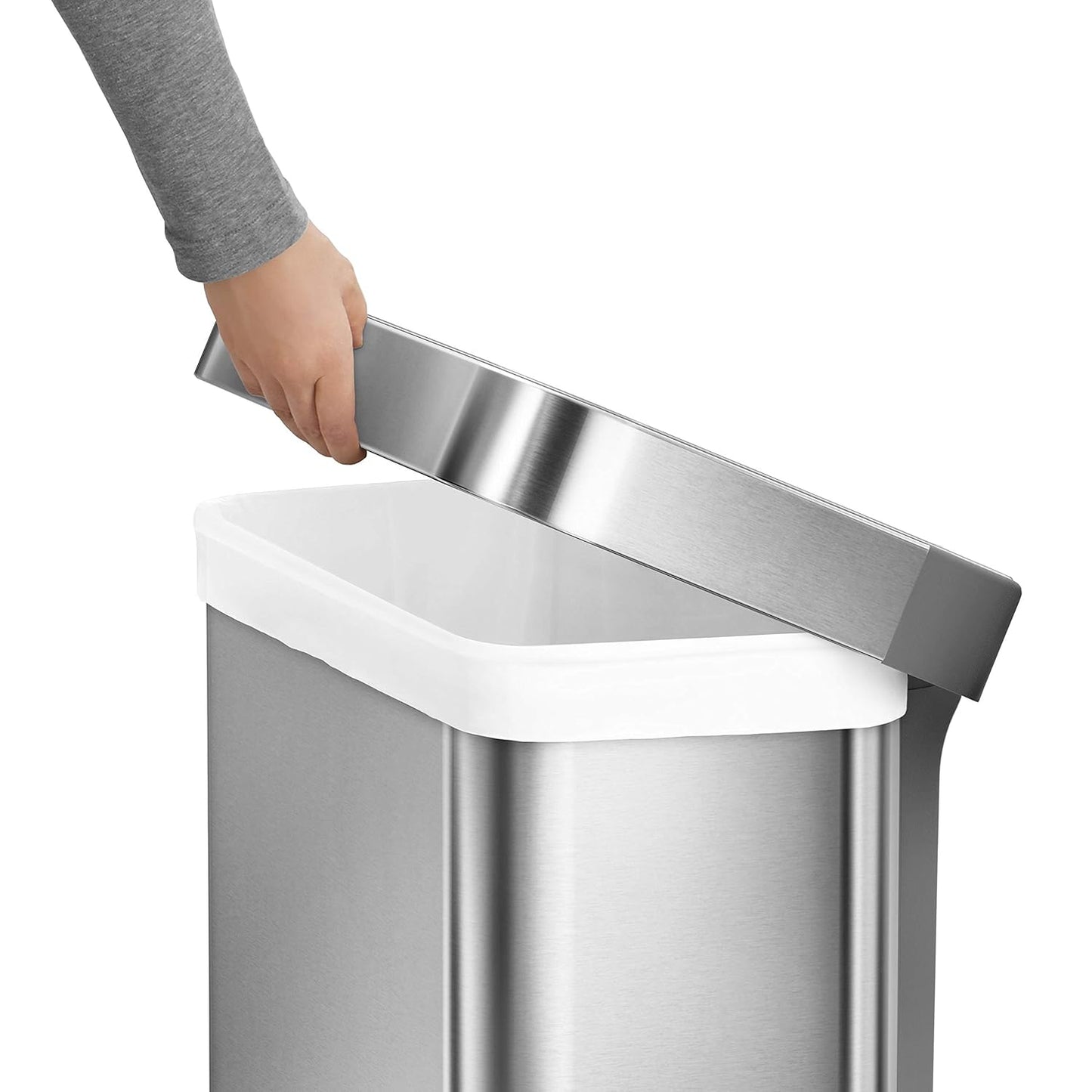 simplehuman 55 Liter / 14.5 Gallon Rectangular Hands-Free Kitchen Step Trash Can with Soft-Close Lid, Brushed Stainless Steel