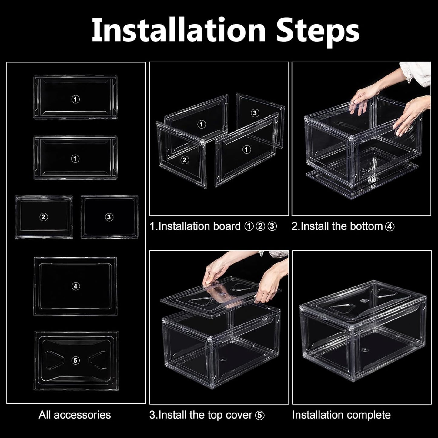 6 Pack Acrylic Shoe Boxes, Ultra Clear Shoe Boxes Stackable, Shoe Storage Box Sneaker Storage for Sneakerhead, Foldable Shoe Organizer with Magnetic Door, Professional Shoe Display Fits US Size 15
