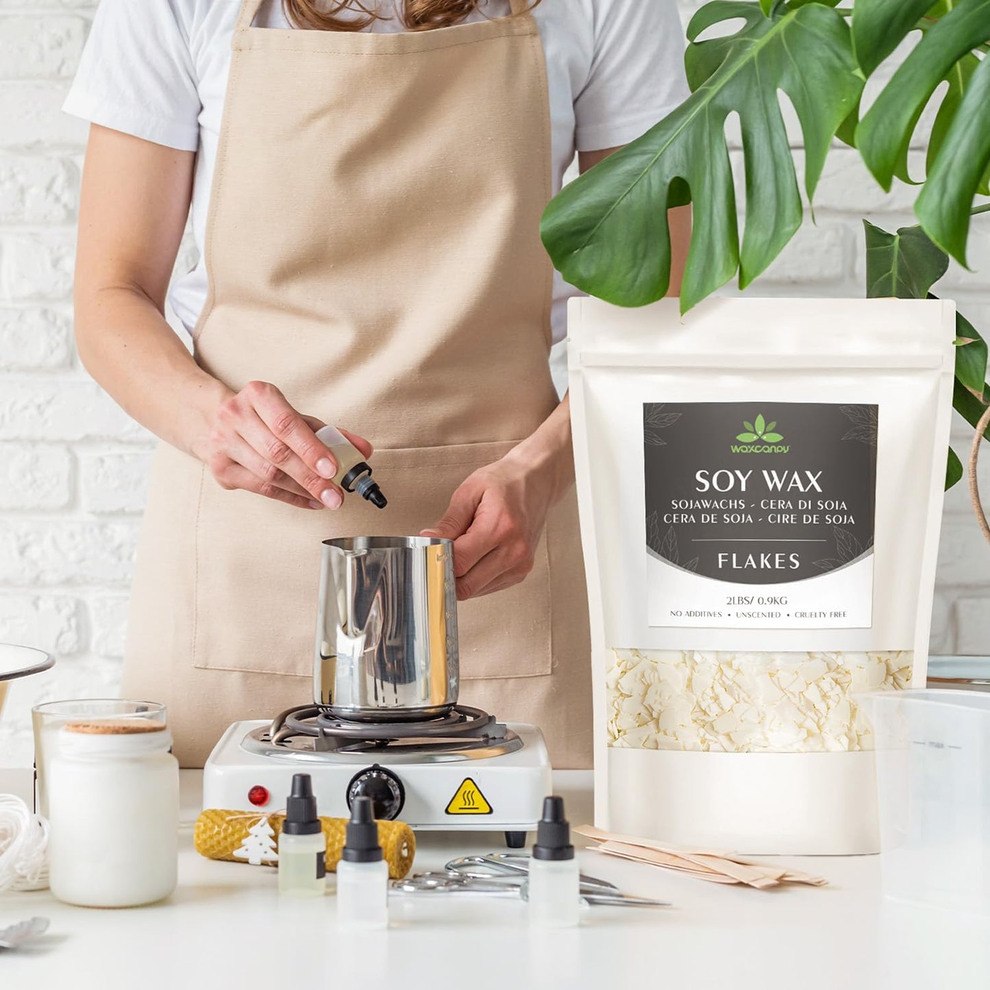 Soy Wax Flakes, Waxcanpy Natural Candle Wax, Organic Soy Wax for Candle Making from Farm, No Additives, Harmless and Pure (10lb)