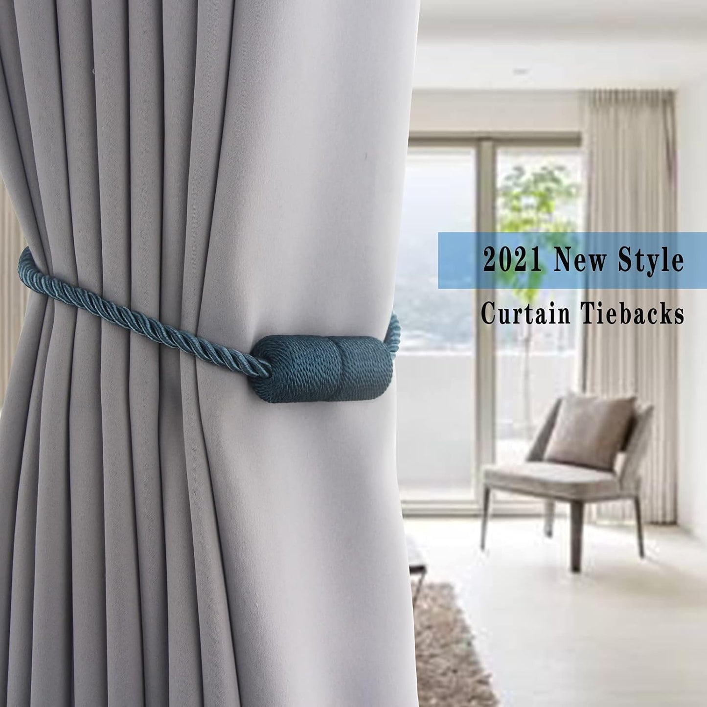 6 Pack Blue Strong Magnetic Curtain Tiebacks Outdoor Elegant Decorative Tie Backs Modern Rope Tiebacks for Drapes Window Curtain Holdbacks for Draperies