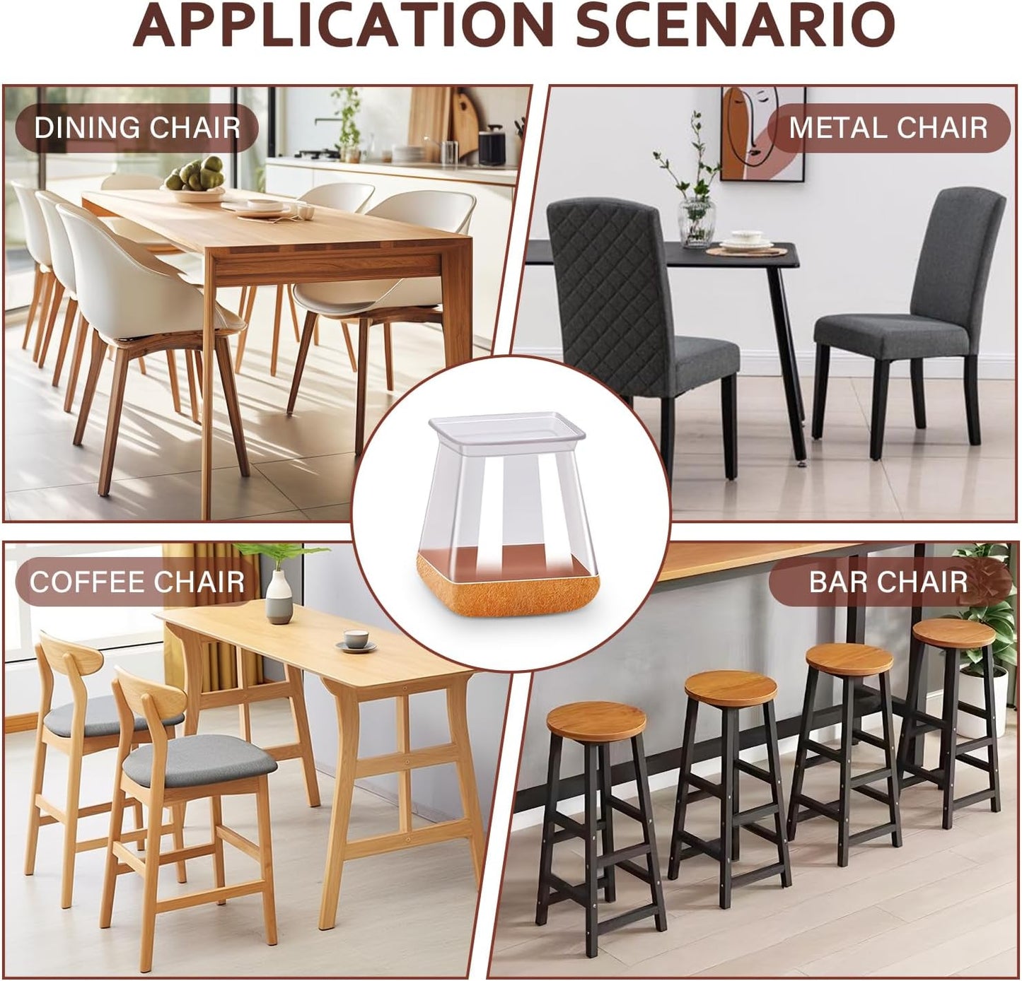 Chair Leg Floor Protectors Square Chair Leg Protectors for Hardwood Floors Silicone Caps Felt Strengthen Bottom Protection Anti-Scratch Reduce Noise 16 Pack Clear Square M Fit:13/16" to 1" (20-26mm)