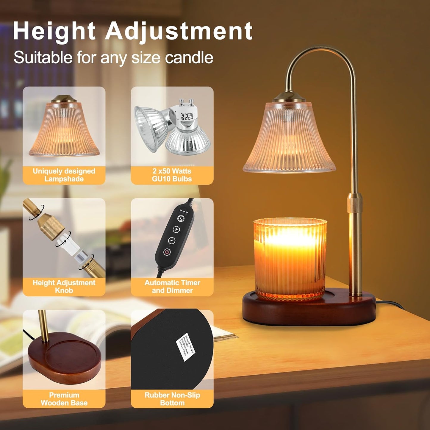 Candle Warmer Lamp,Candle Warmer lamp with Timer for Jar Candles with 2 Bulbs,Decor Mom Christmas Birthday Gifts for Women,House Warming Gifts New Home Bedroom Decor,Striped Gold