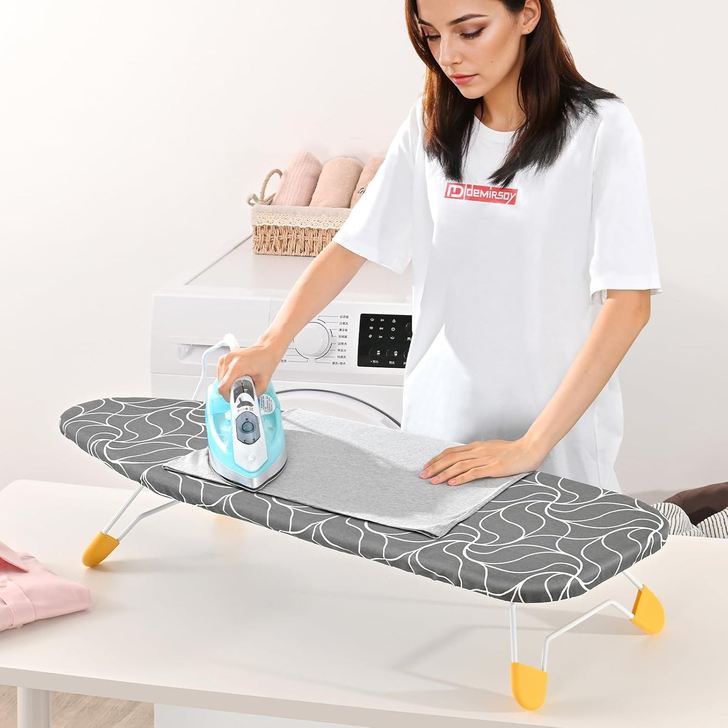 APEXCHASER Tabletop Ironing Board, Folding Legs Iron Board with Mesh Metal Base,Space Saving Portable Small Ironing Board with Non-Slip Feet,12x38 Grey