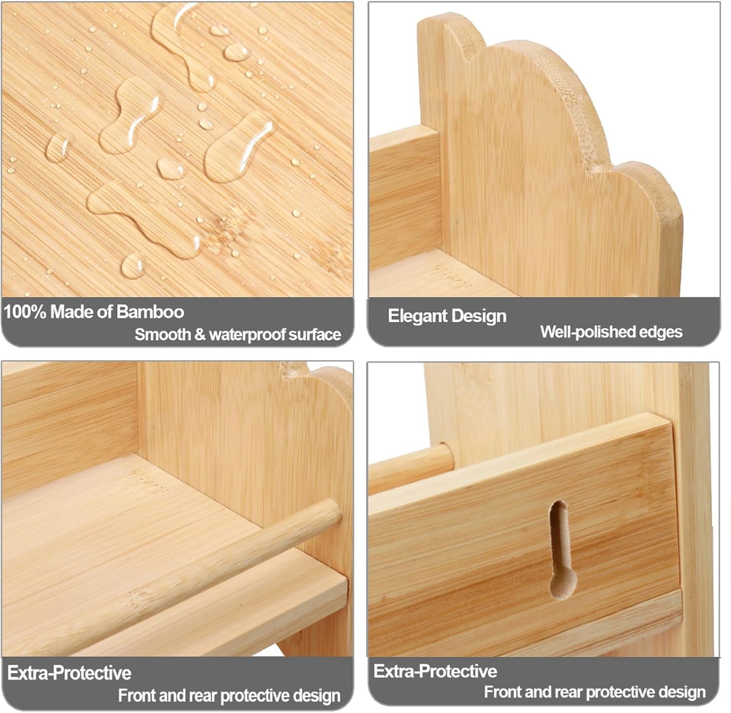 3 Tier Bamboo Spice Rack, Spice Rack Organizer, Seasoning Jars Rack Shelf Spice Organizer for Kitchen Counter or Wall Mounting, Bamboo Spice Storage Holder with handles Easy to Move