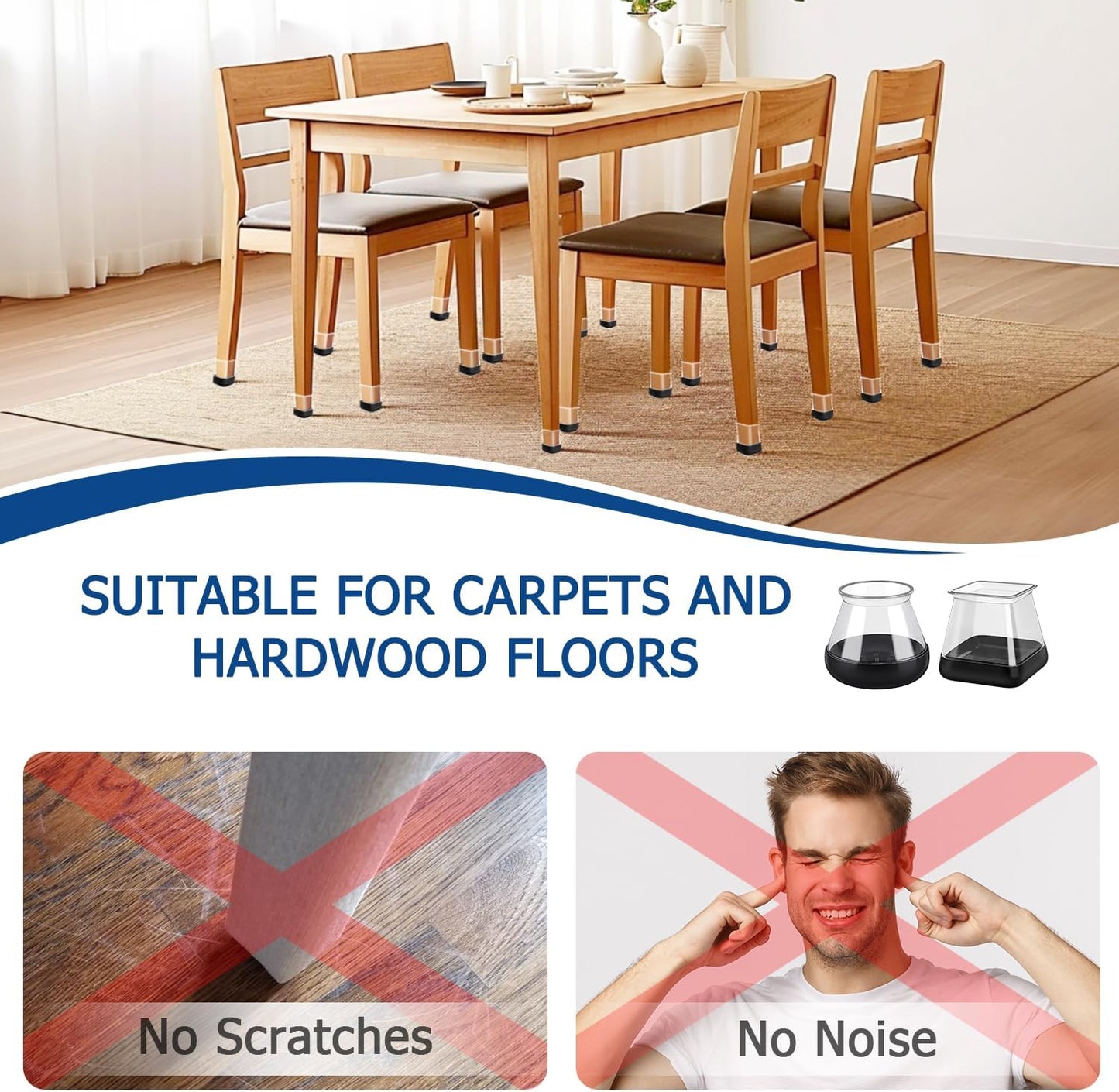 28 Pcs Chair Leg Sliders for Carpet, Square Chair Glides, Silicone Furniture Leg Protectors Caps, Carpet Protectors Table Feet Covers Cups, Teflon Furniture Pads Sliders (Fit:13/16" ~ 1")