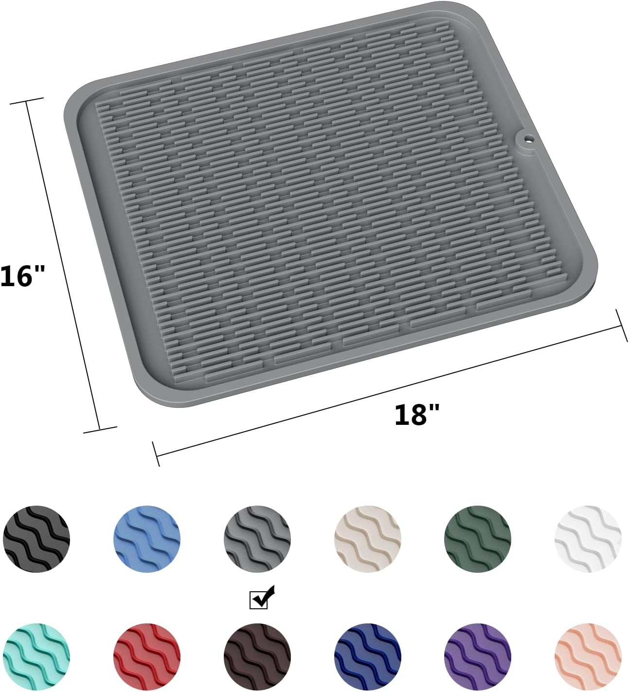 ZLR Silicone Dish Drying Mat for Kitchen Counter, Eco-Friendly Fast Dry Dish Mat, Easy Clean Multi Usage Drying Matt, Heat Resistant Trivet, 16" x 18" XL, Dark Gray