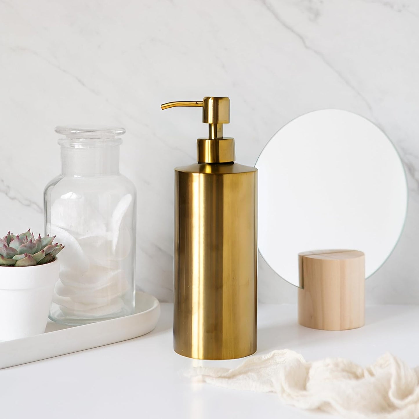 Brass Soap Dispenser for Bathroom (Stainless Steel) and Kitchen - Hand Soap, Detergent, or Lotion Dispenser, 15oz