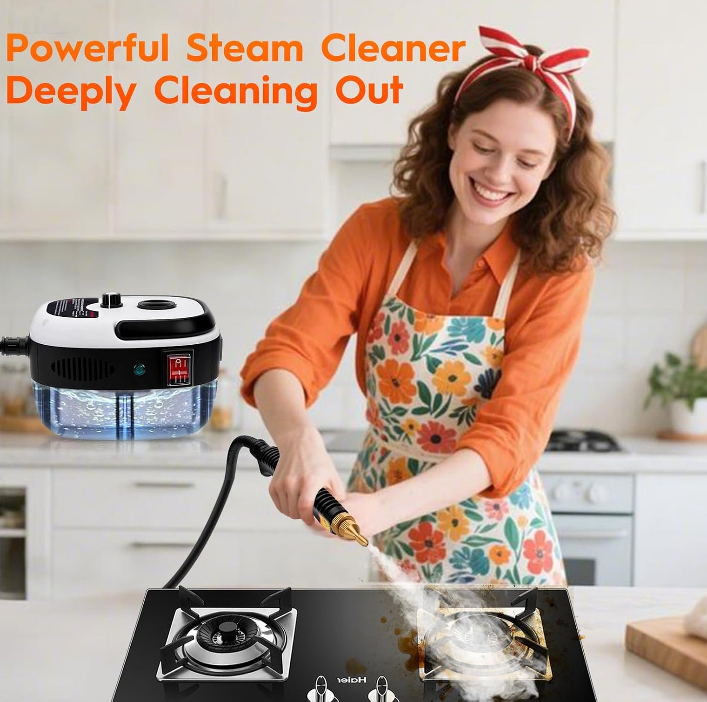 Steam Cleaner, 2500W High Handheld Steam Cleaner, 1L Portable Car Steam Cleaner, 6 High Speeds Pressure Temperature Steam Cleaning Machine with 3 Brush Heads for Kitchen Home Car Cleaning(White)