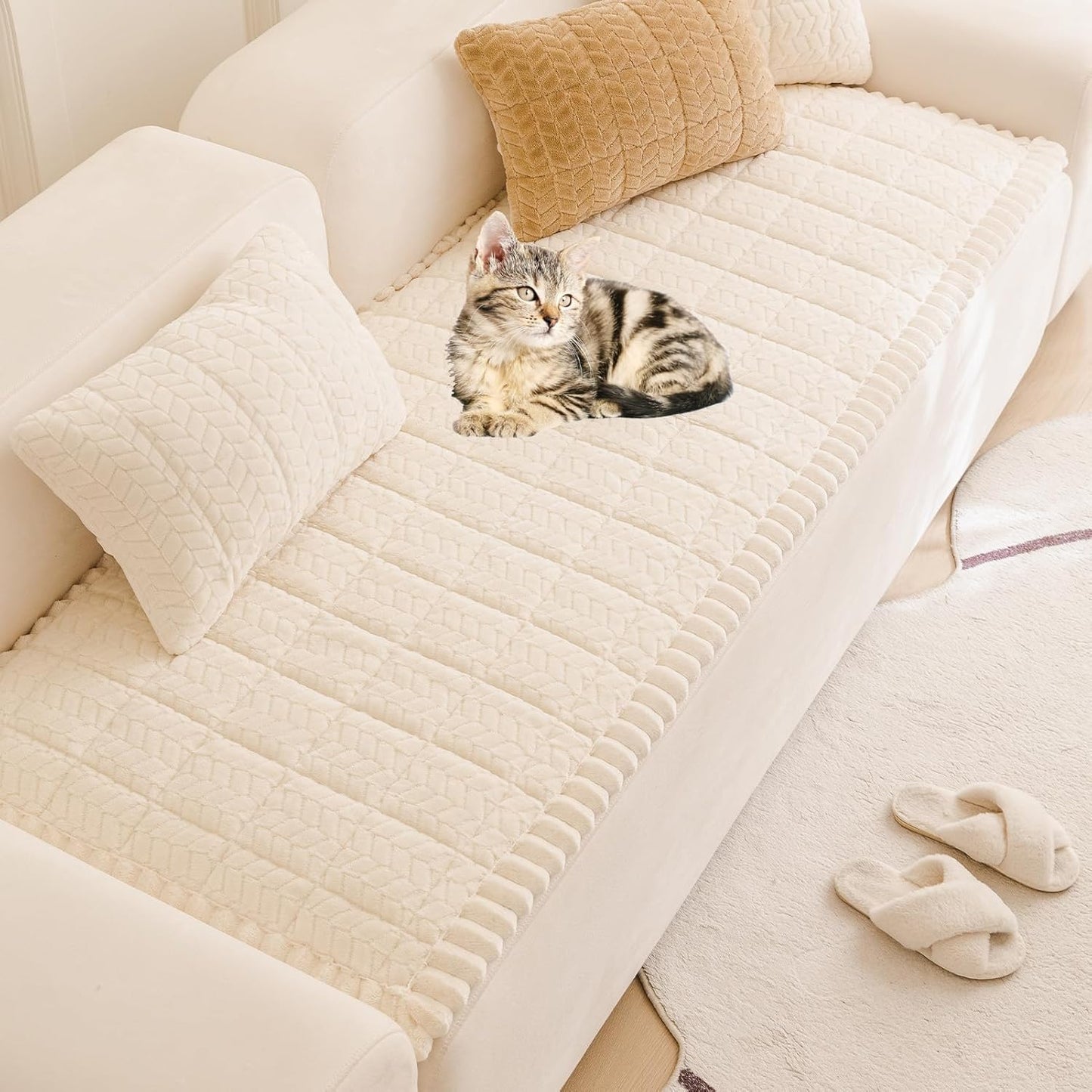 Mivnue Pet Couch Cover Protector Sofa Covers for Pets Washable Non Slip Couches and Sofas Dog Mat (Cream, 27.6" x 59.1")