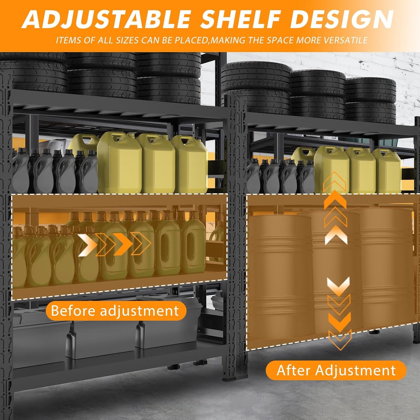 Storage Shelves Heavy Duty, Metal Garage Shelving Units, 4 Tier Storage Rack Shelf, Steel Industrial Shelving, Adjustable Standing Shelf for Basement/Warehouse (Black, W47.24*D19.69*H78.74)