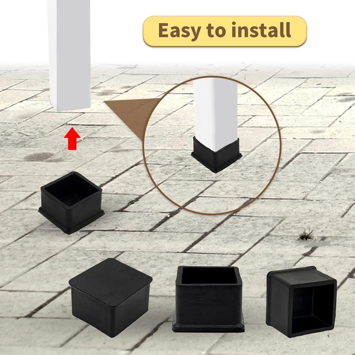 Flyshop Non-Slip Thick Rubber Leg Tips Floor Protectors Square Chair Leg Caps 38 x 38 mm, 1-1/2" x 1-1/2", Black, 20PCS