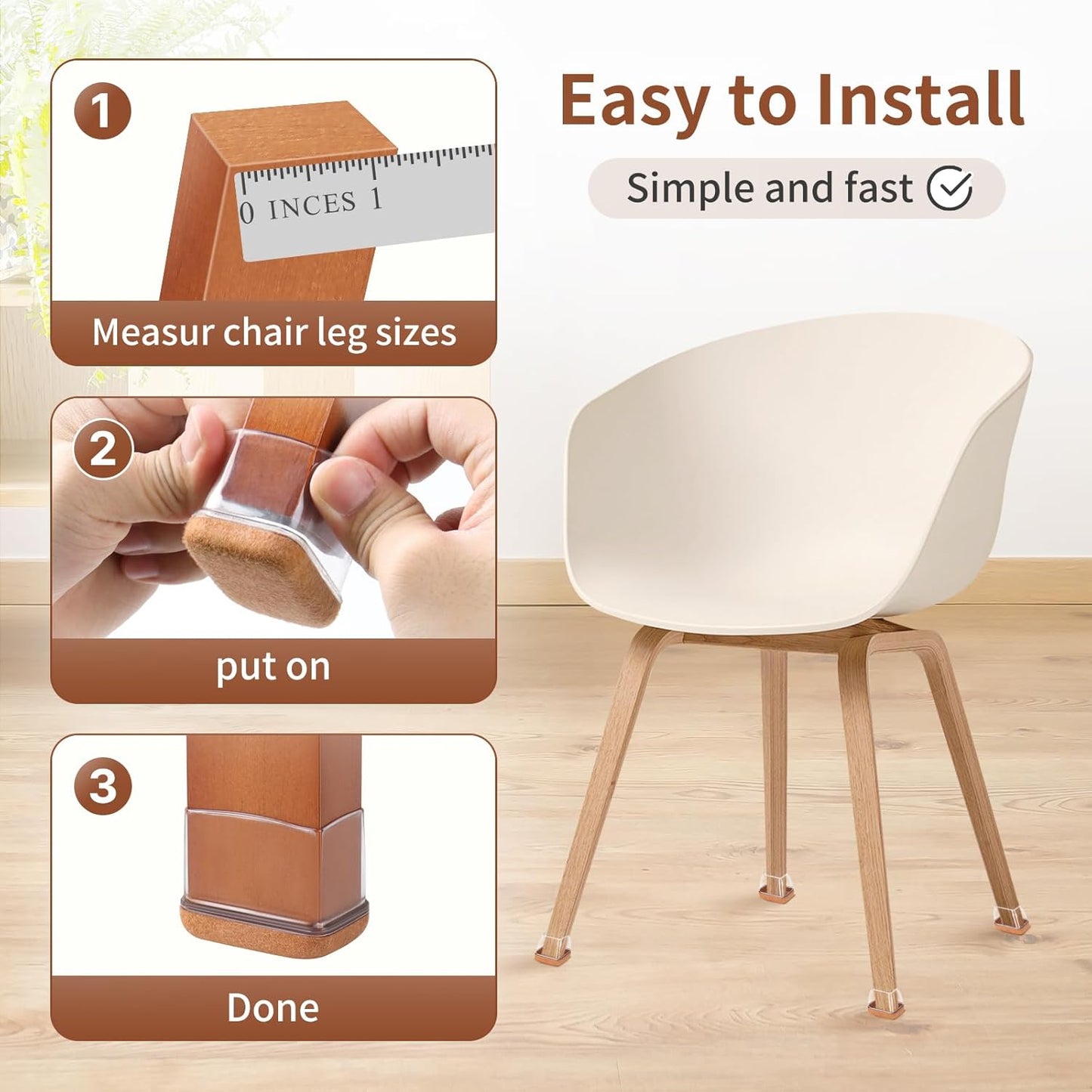 Ezprotekt 24 Pcs Rectangle Clear Felt Chair Leg Floor Protectors Caps for Hardwood Floors, Rectangle Silicone Felt Furniture Pads Cups for Chair Table Desk (Fit W :0.6-0.8", L: 0.9-1.3")