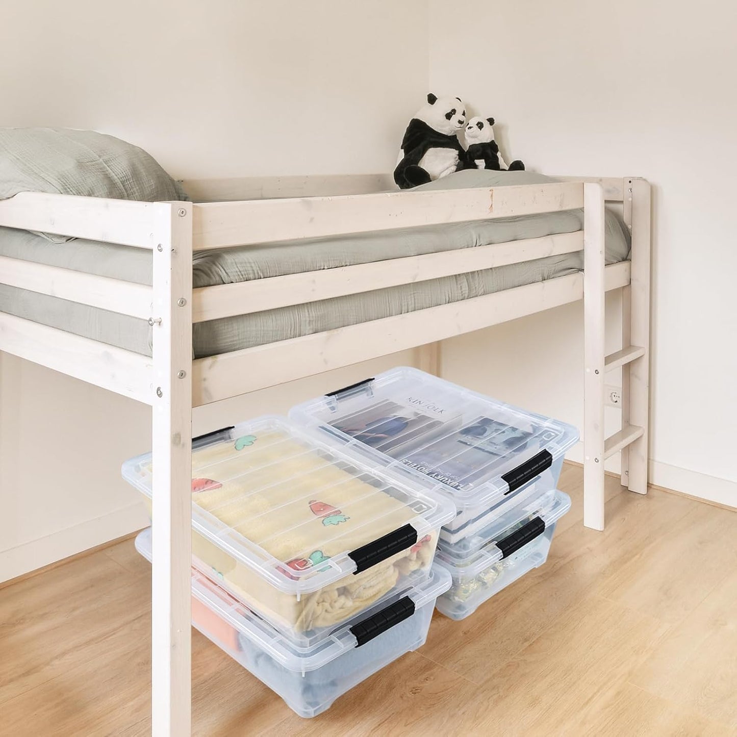 20 Quart Stackable Plastic Under Bed Bins with Lid, Set of 4 Clear Latch Storage Container with Wheels