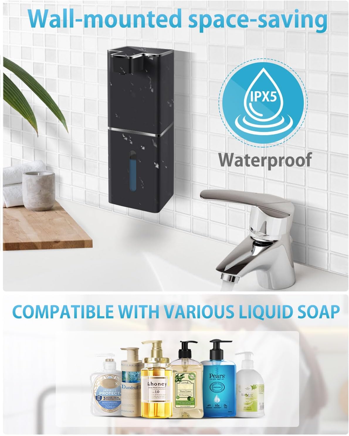 Automatic Liquid Soap Dispenser Touchless Soap Dispenser 380ml/12.8oz Rechargeable, Wall Mounted,4 Levels Adjustable Auto Soap Pump for Bathroom Kitchen Dish Soap